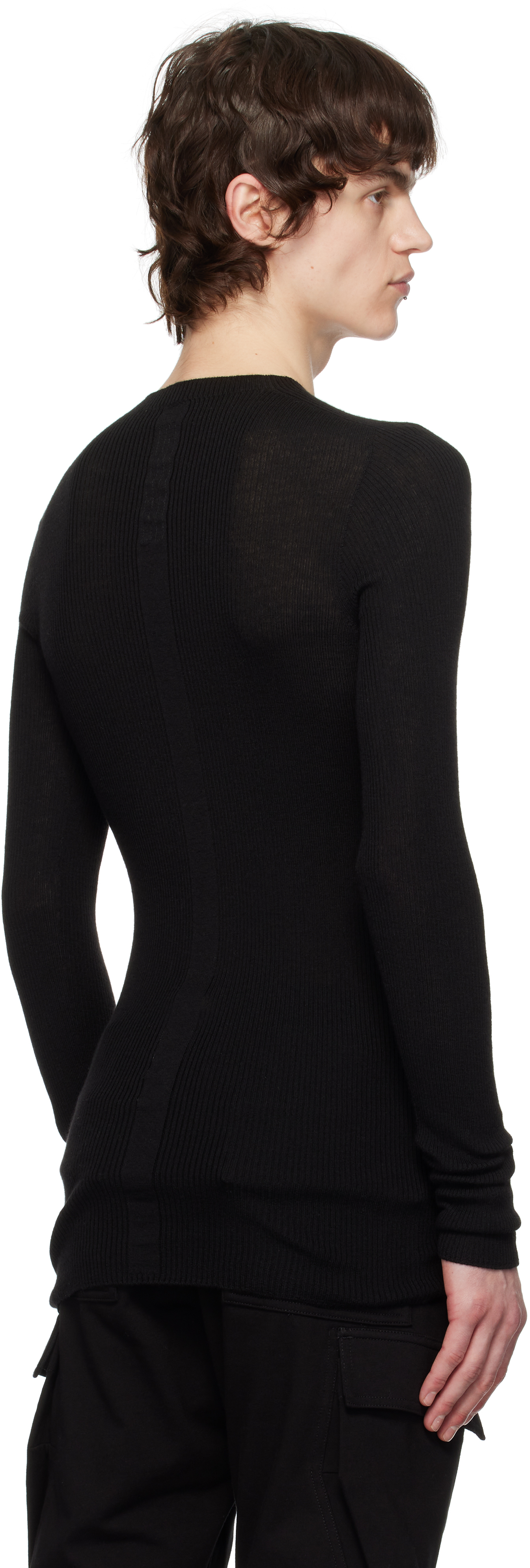 Rick Owens Black Hollywood Ribbed Round Neck Sweater In 09 Black