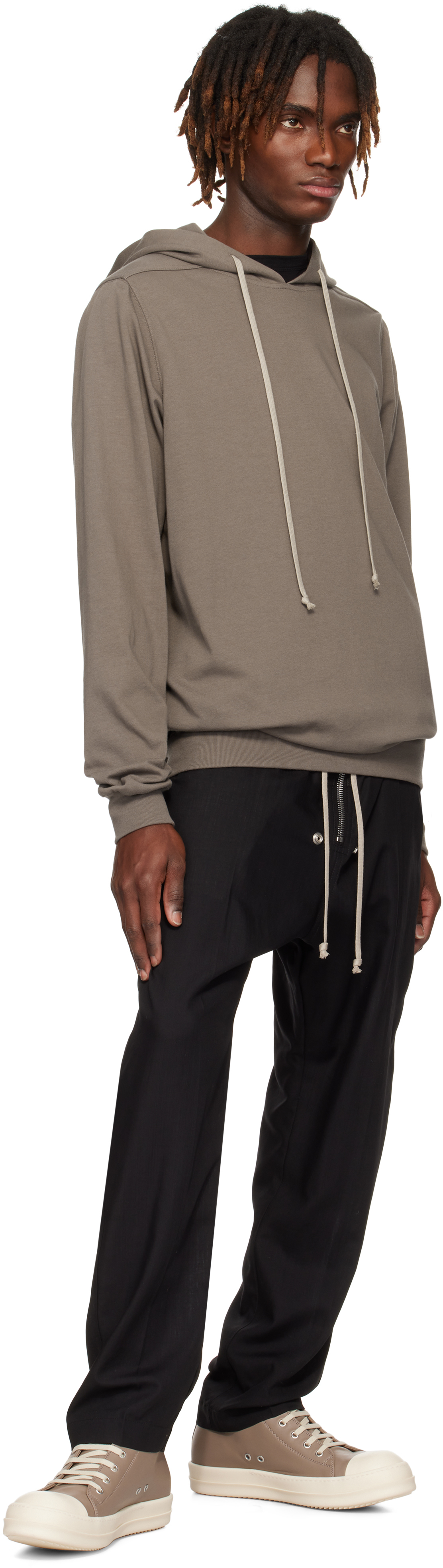Rick Owens Gray Hollywood Heavy Jersey Hoodie In 34 Dust
