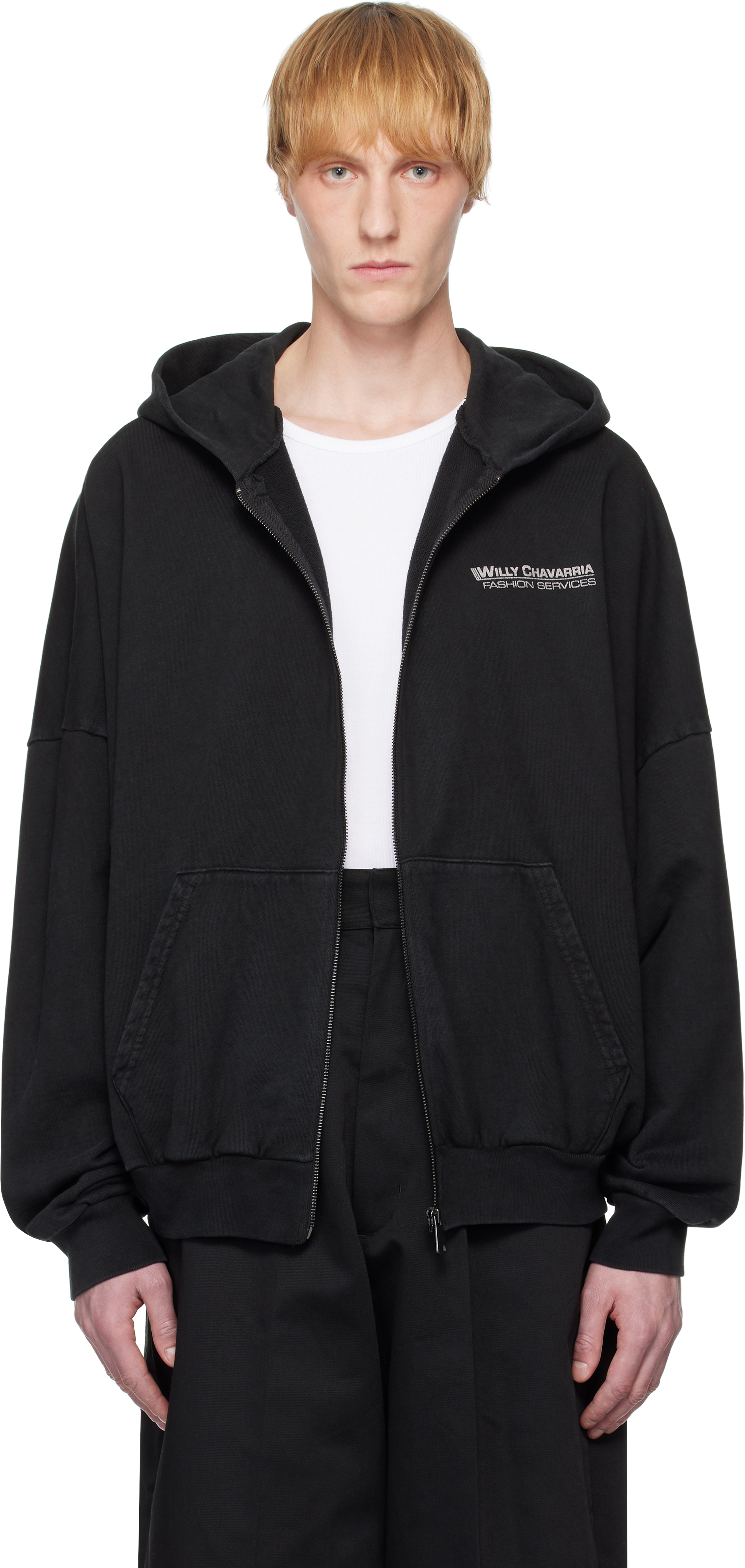 Willy Chavarria Black 'willy Fashion Service' Standard Zip Hoodie