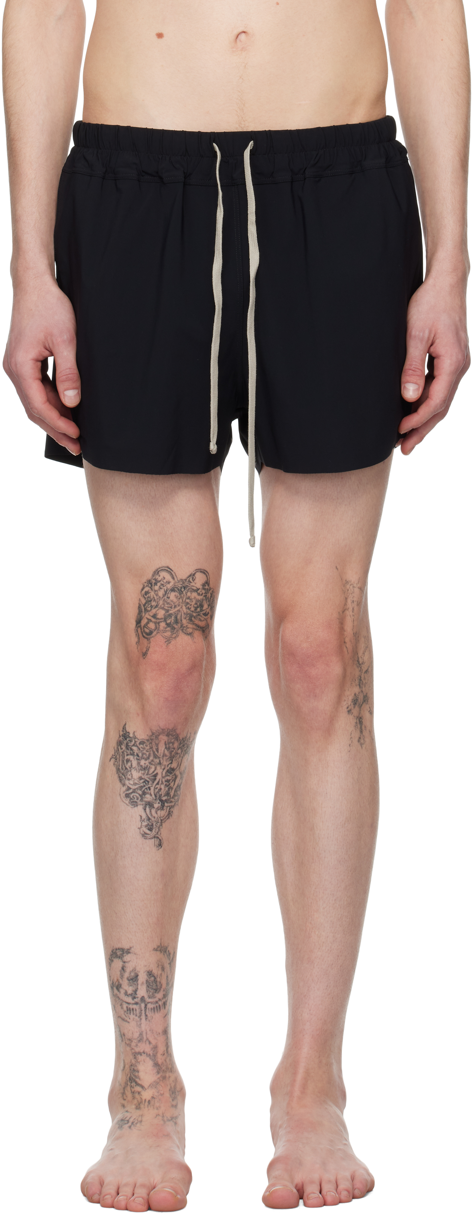 【送料&関税込】Rick Owens Hollywood Boxers In Silk Black Hollywood Boxer Swim Shorts by Rick Owens on Sale