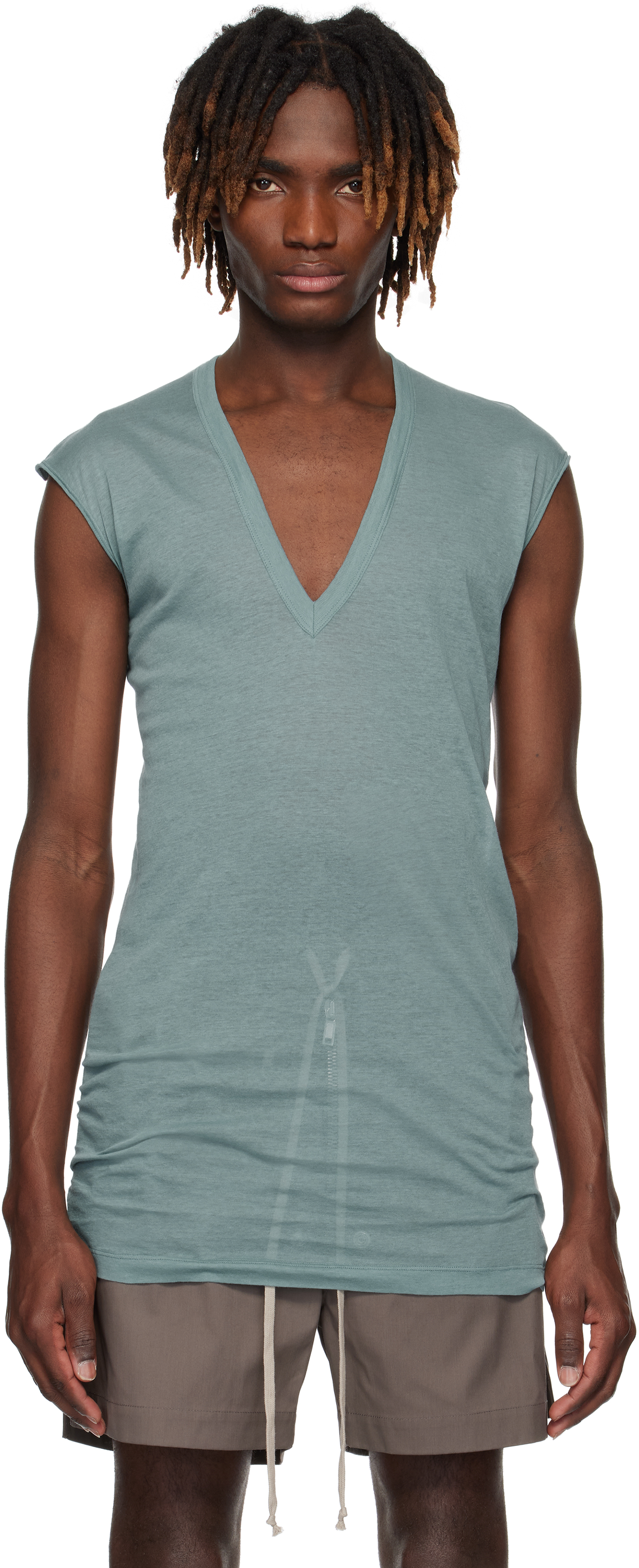 【関税込み】Rick Owens ブルー Hollywood Deep V SL トップス Rick Owensのブルー Hollywood Deep V SL トップスがセール中