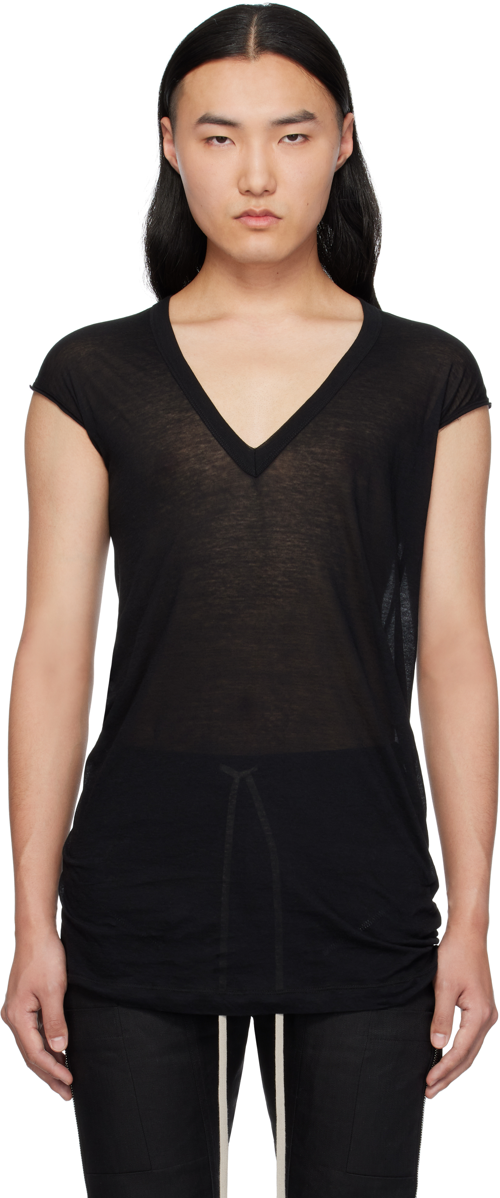【関税込み】Rick Owens ブルー Hollywood Deep V SL トップス Black Hollywood Deep V SL T-shirt by Rick Owens on Sale