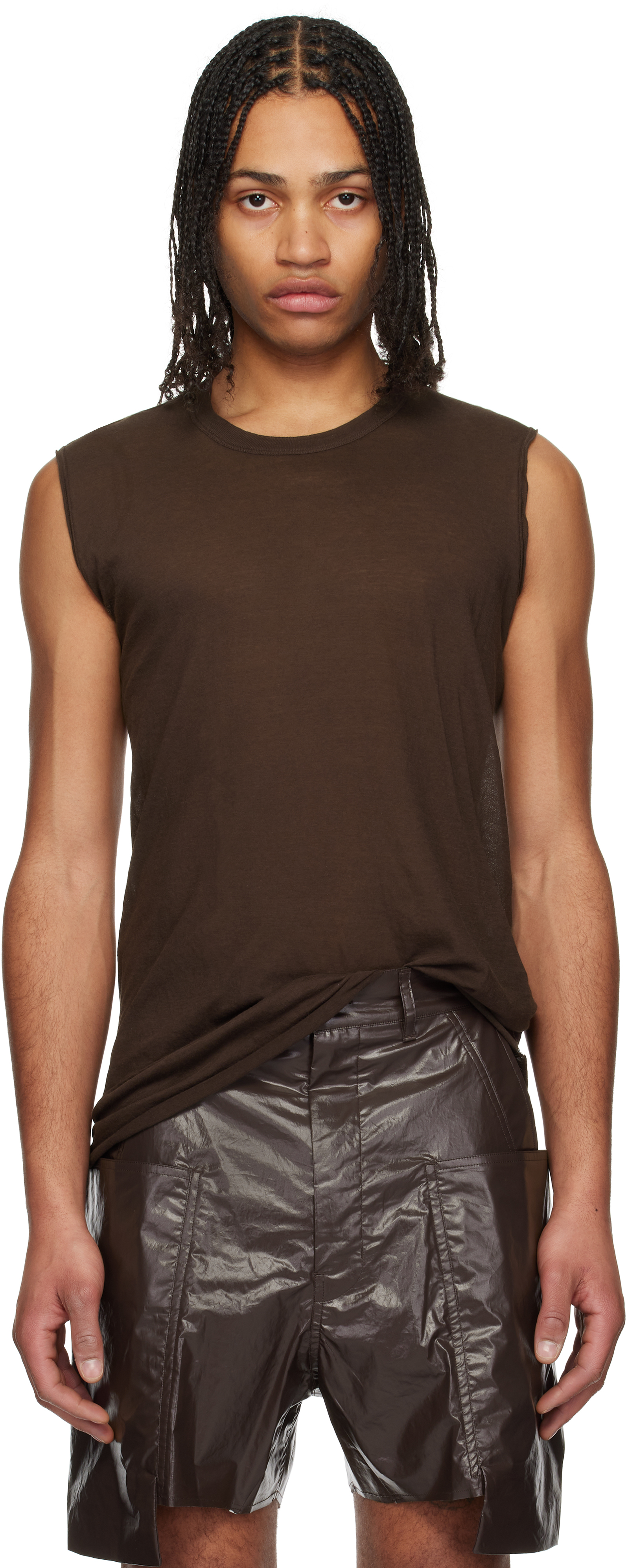 Rick Owens Brown Basic Sl Tank Top In 14 Mahogany