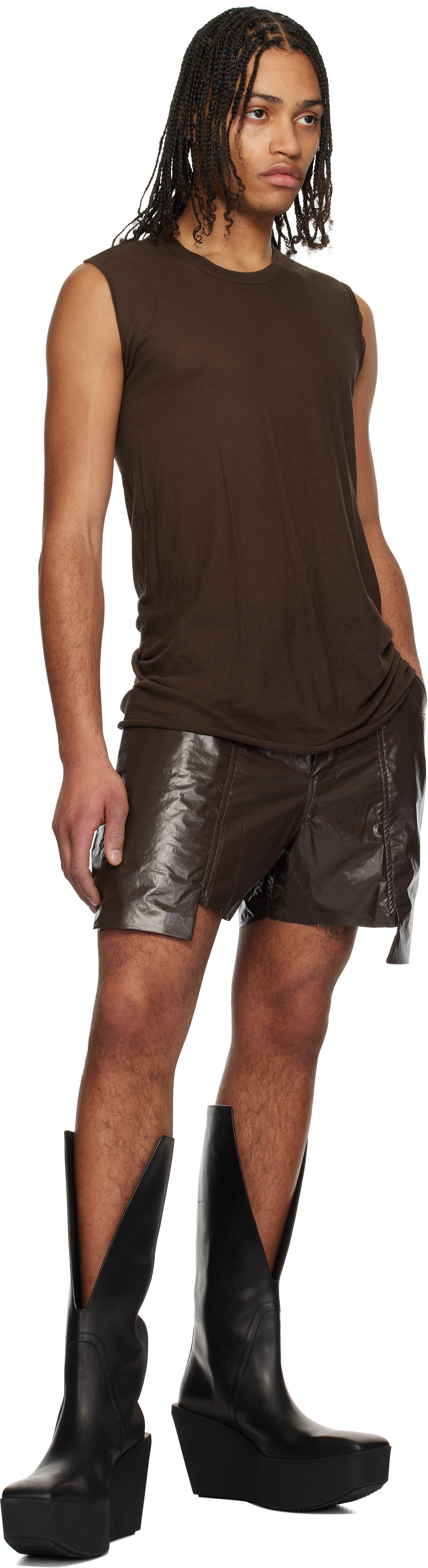 Rick Owens Brown Basic Sl Tank Top In 14 Mahogany