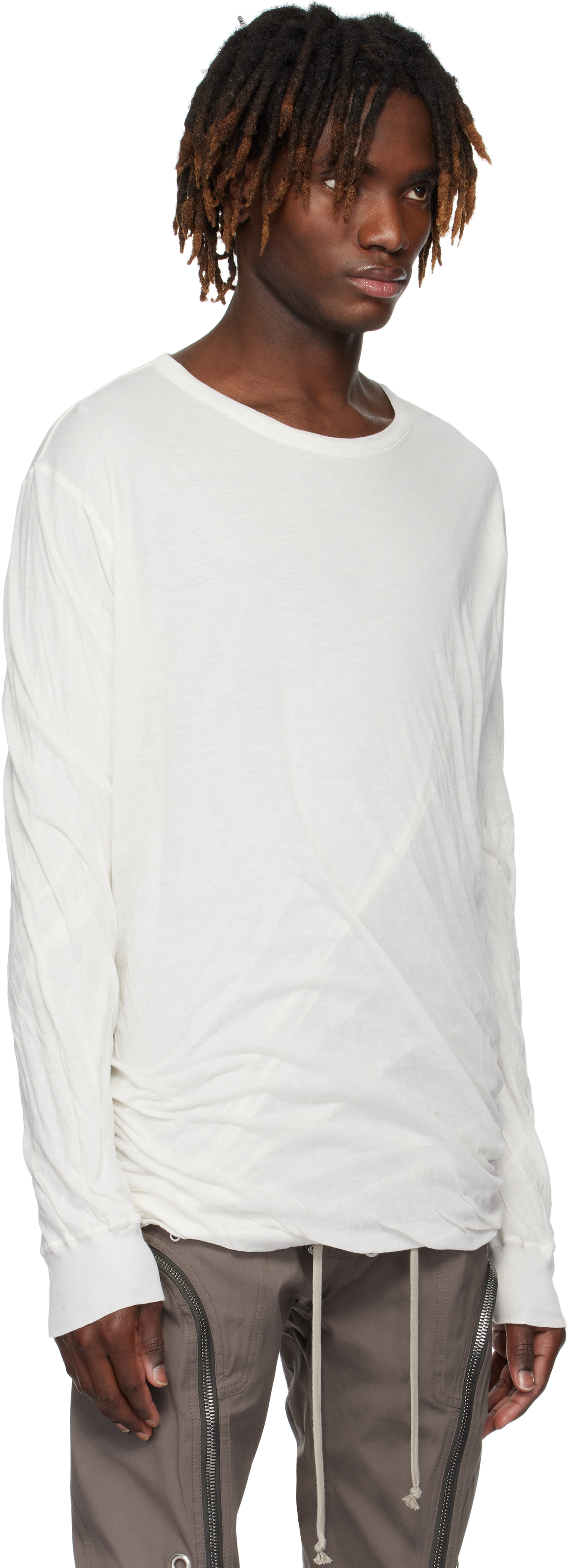 Rick Owens Off-white Hollywood Jumbo Double Ls T-shirt In 11 Milk