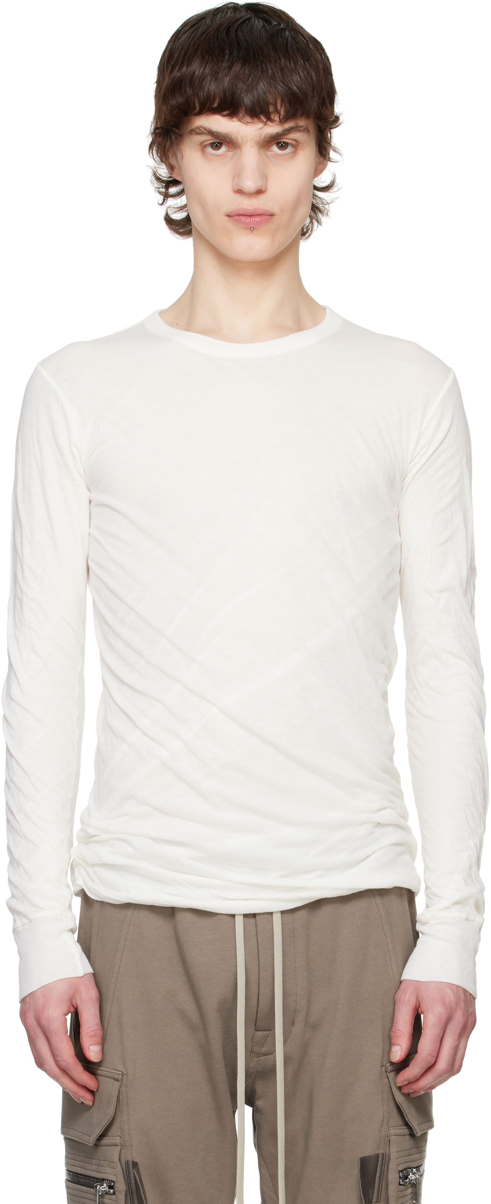 【送料&関税込】Rick Owens Hollywood Double Ss T-shirt Off-White Hollywood Double LS T-shirt by Rick Owens on Sale