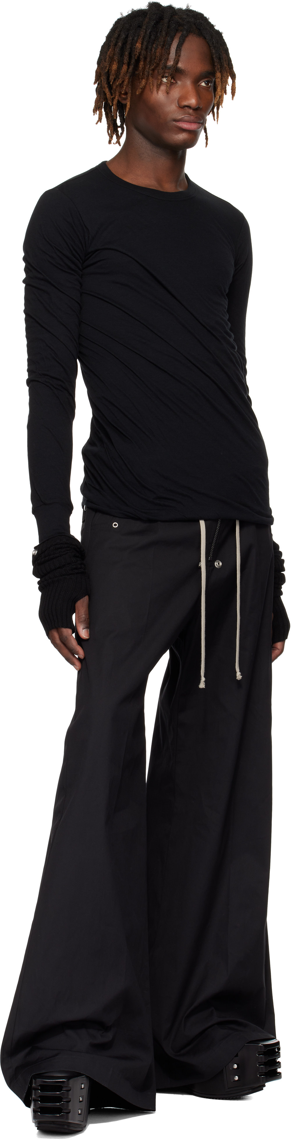 【関税込み】Rick Owens ブラック Hollywood Double LS Tシャツ Rick Owens - Hollywood Jumbo Double Level LS T-Shirt | HBX