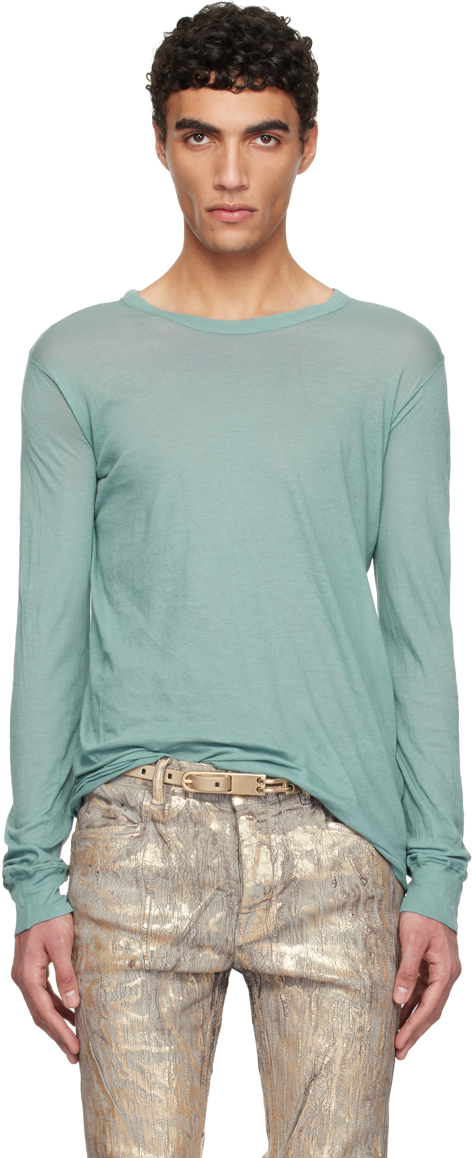 Blue Hollywood Basic LS T-shirt by Rick Owens on Sale