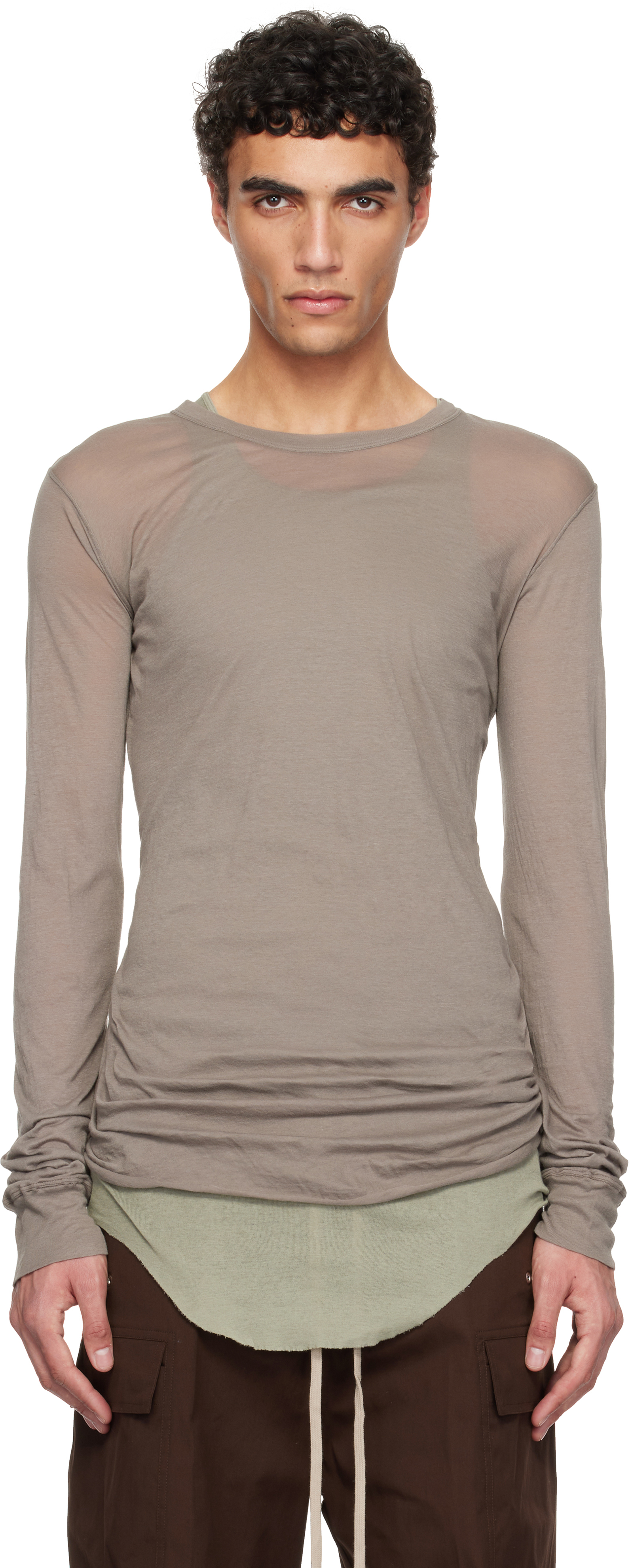 Gray Hollywood Basic LS T-shirt by Rick Owens on Sale