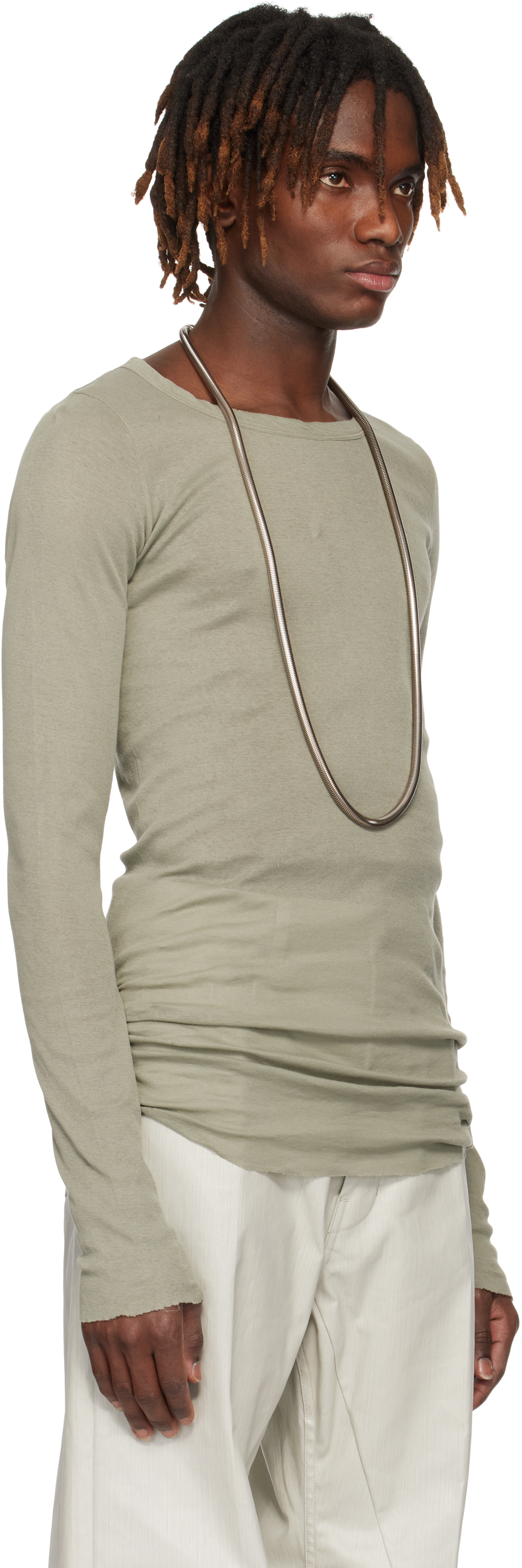 Rick Owens Green Hollywood Rib Ls T-shirt In 15 Celadon