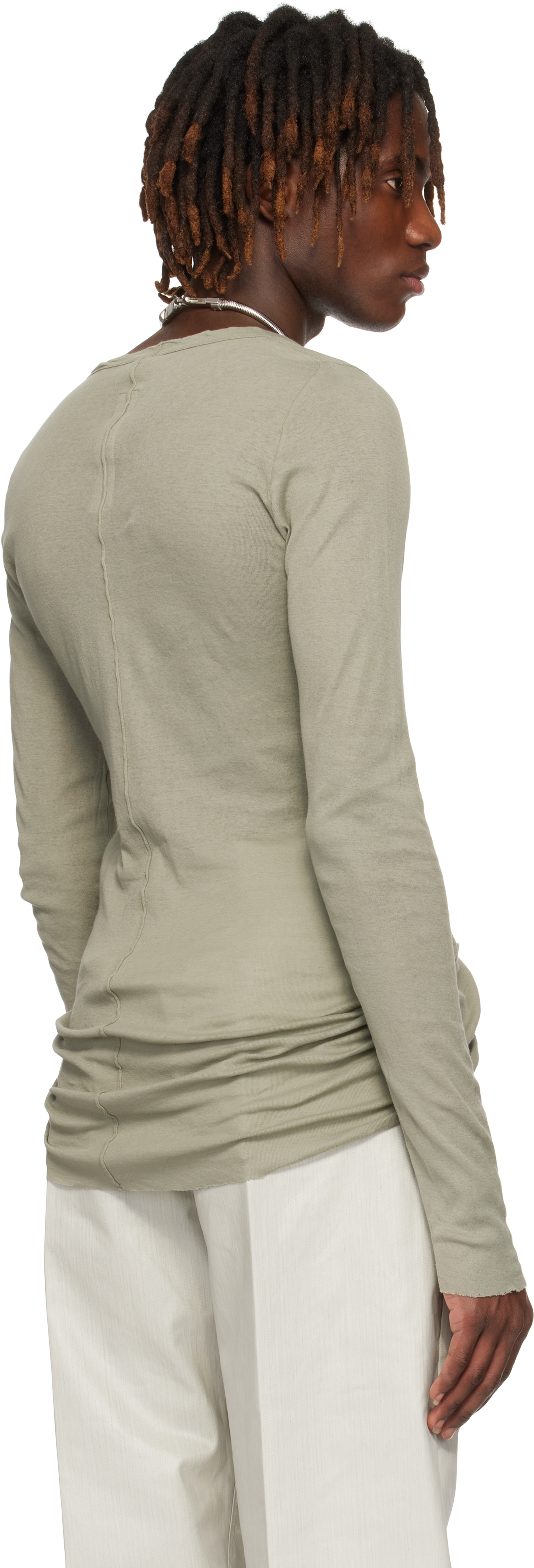 Rick Owens Green Hollywood Rib Ls T-shirt In 15 Celadon