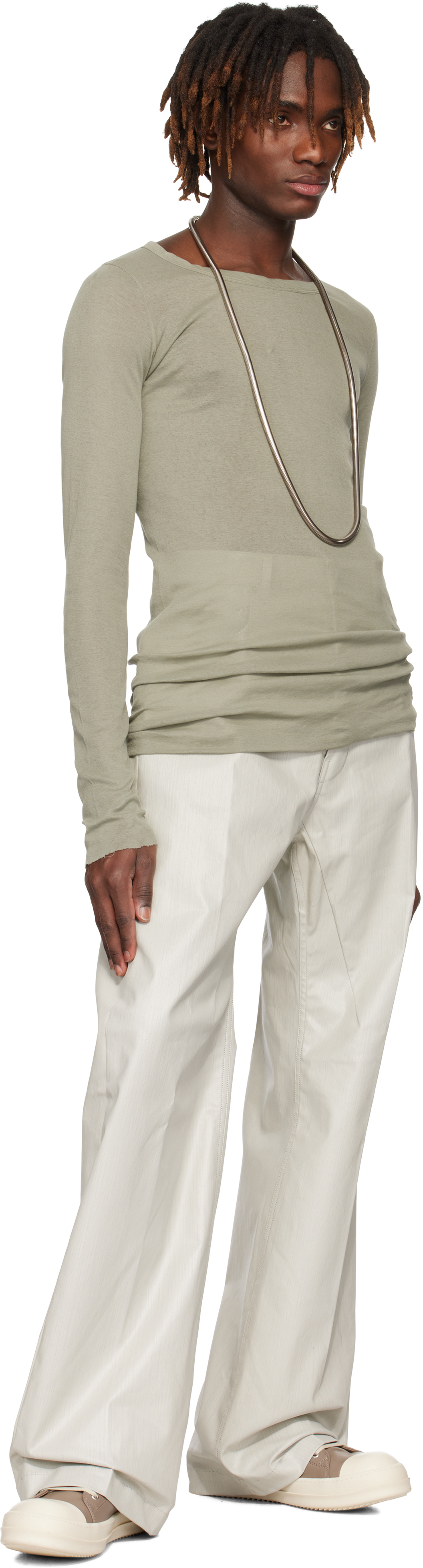 Rick Owens Green Hollywood Rib Ls T-shirt In 15 Celadon