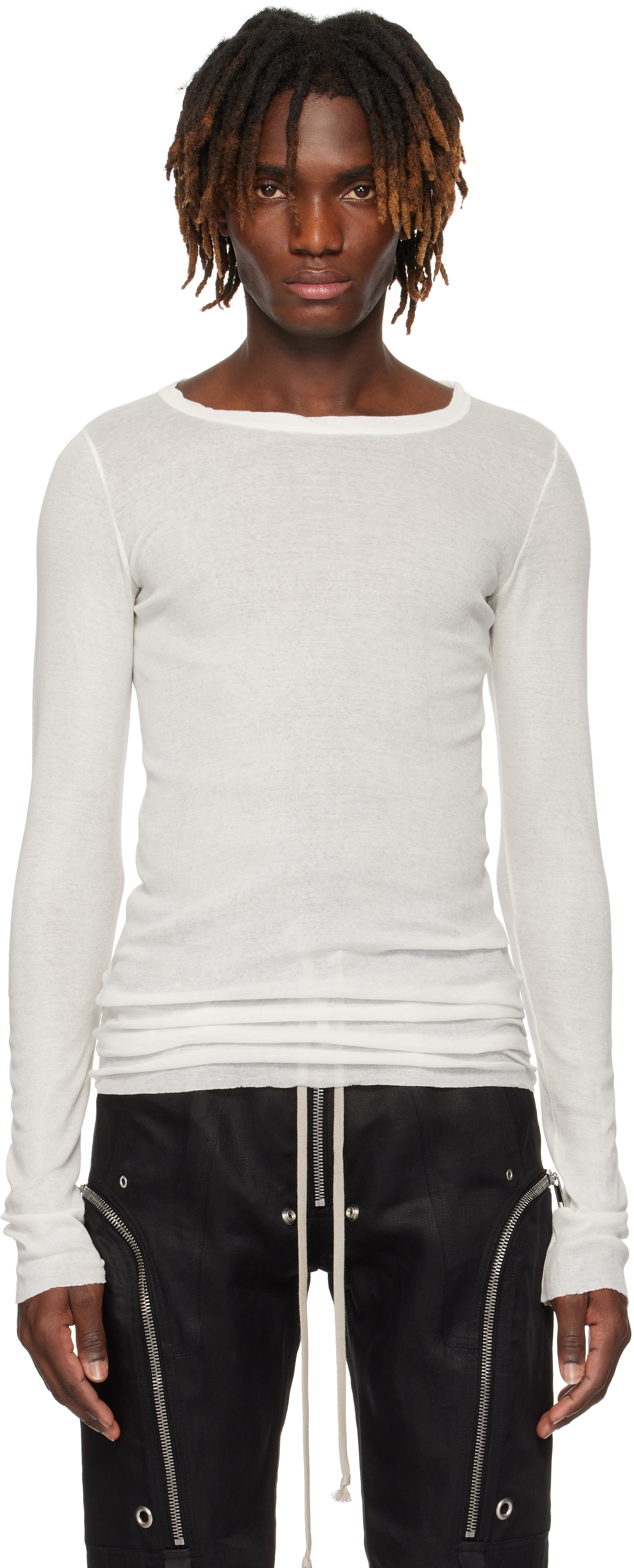 人気新品 Rick Owensのホワイト Hollywood Rib 長袖Tシャツがセール中 トップス