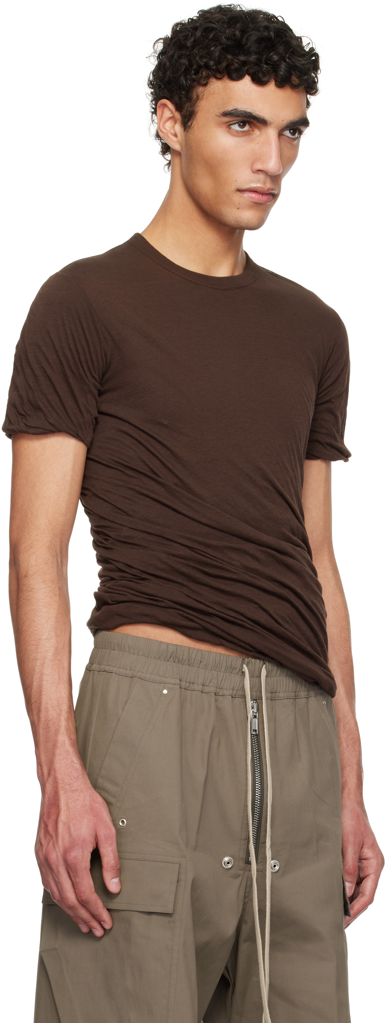 Rick Owens Brown Hollywood Double Ss T-shirt In 14 Mahogany