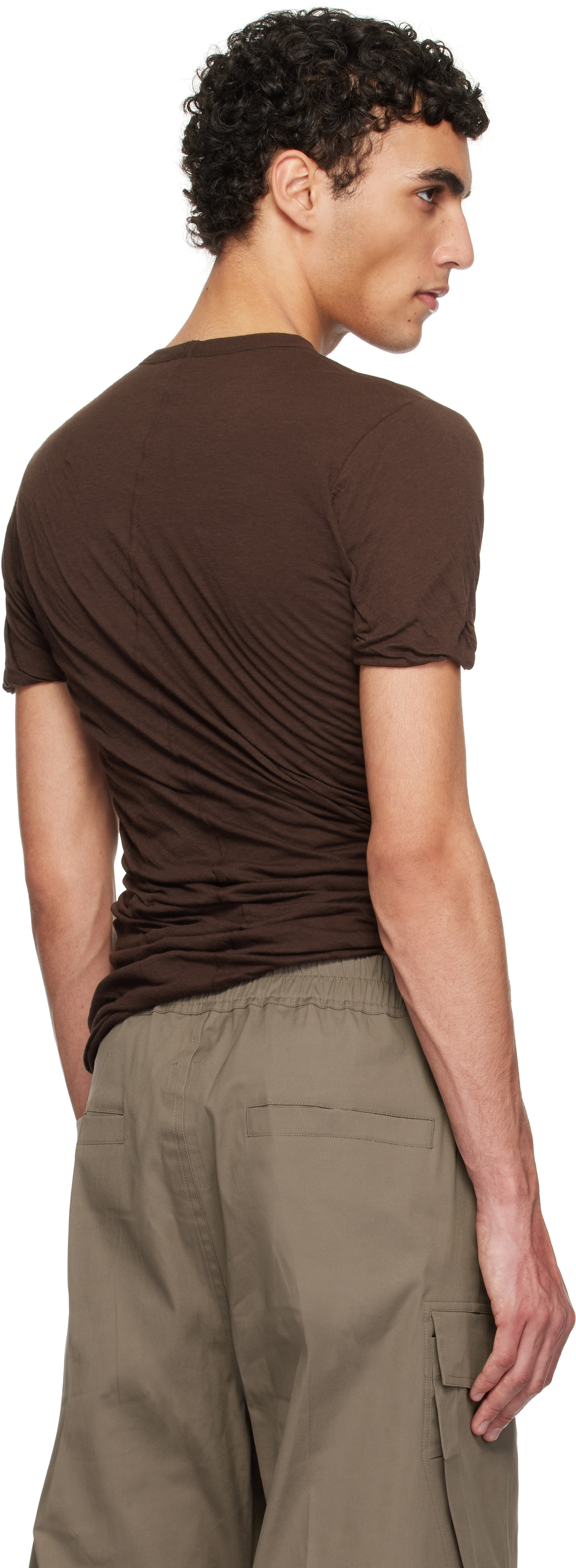 Rick Owens Brown Hollywood Double Ss T-shirt In 14 Mahogany