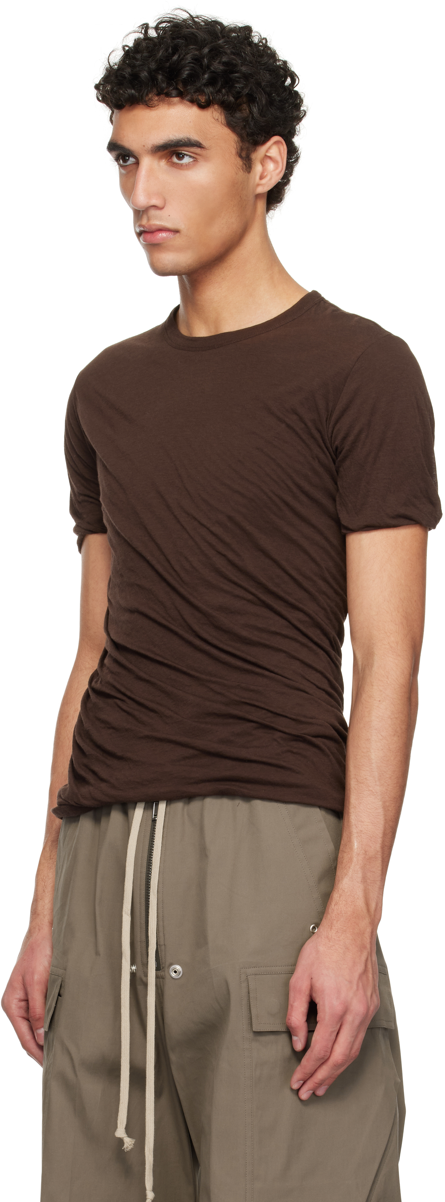 Rick Owens Brown Hollywood Double Ss T-shirt In 14 Mahogany