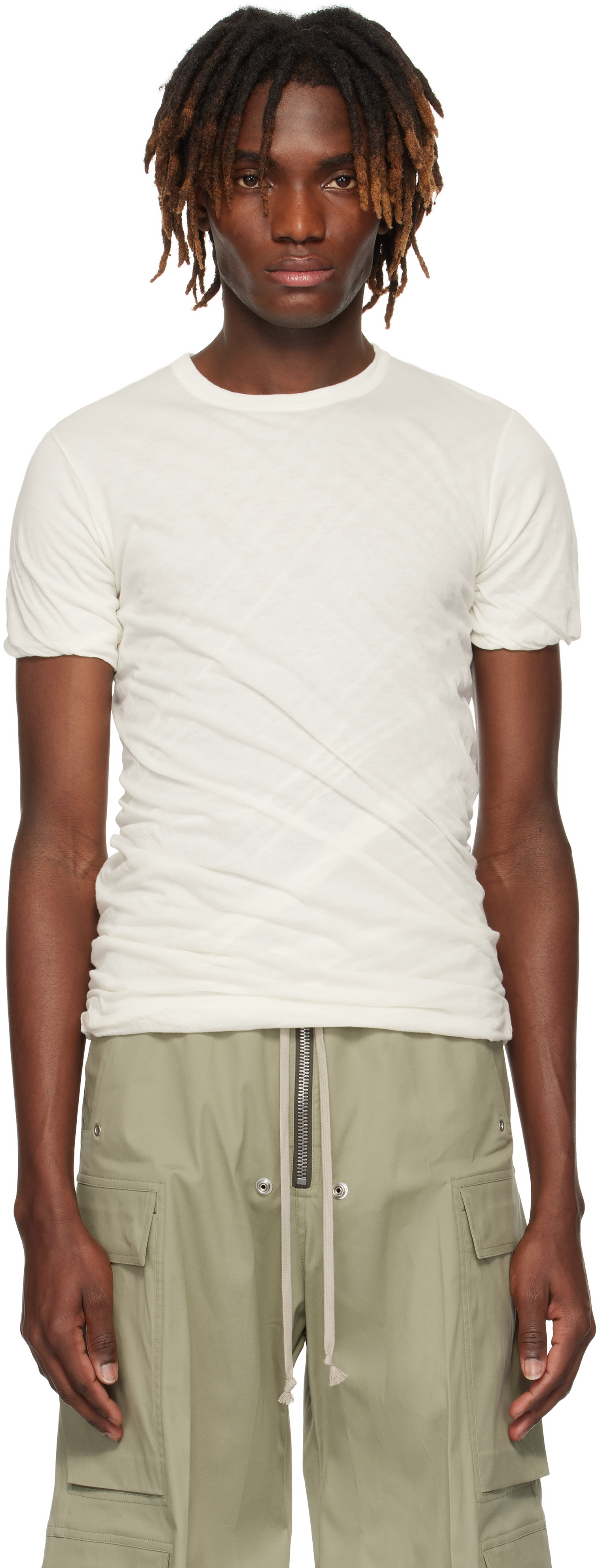 White Hollywood Double SS T-shirt by Rick Owens on Sale