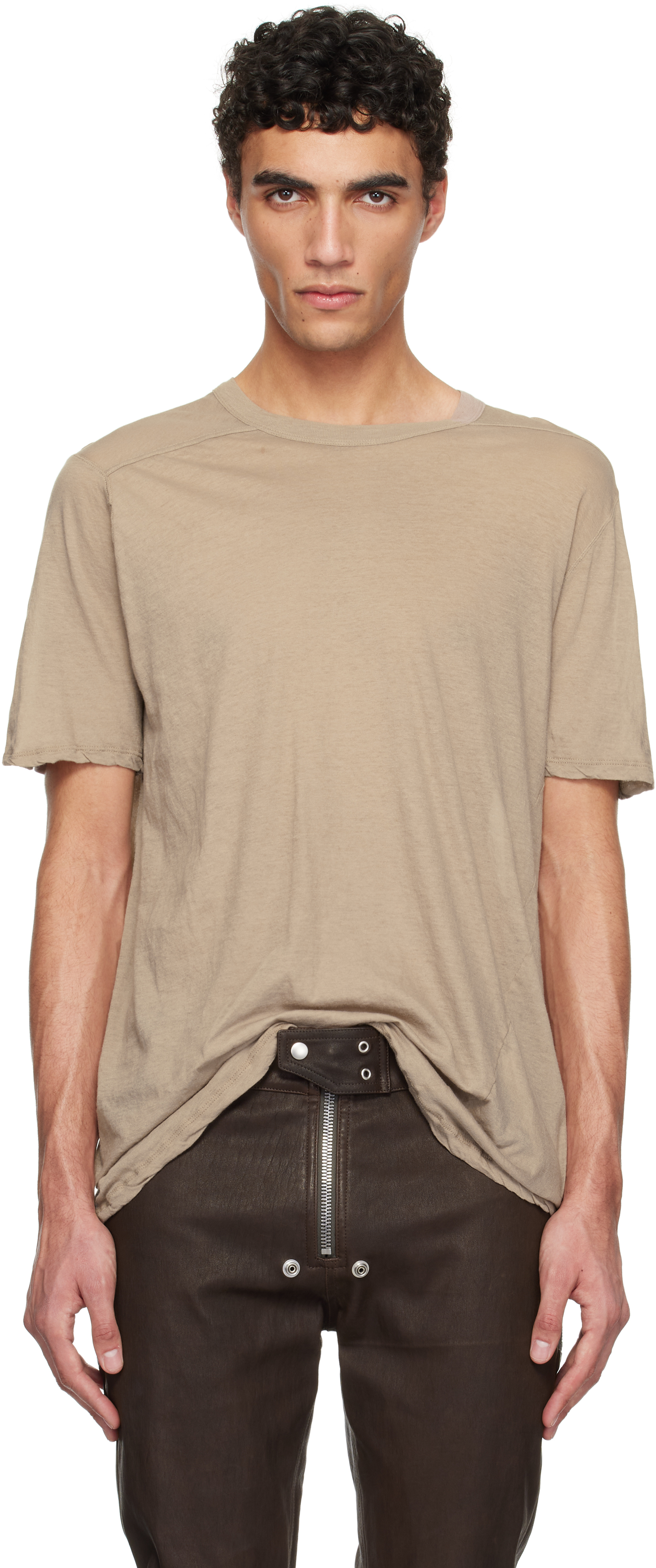 Taupe Hollywood Level T-shirt by Rick Owens on Sale