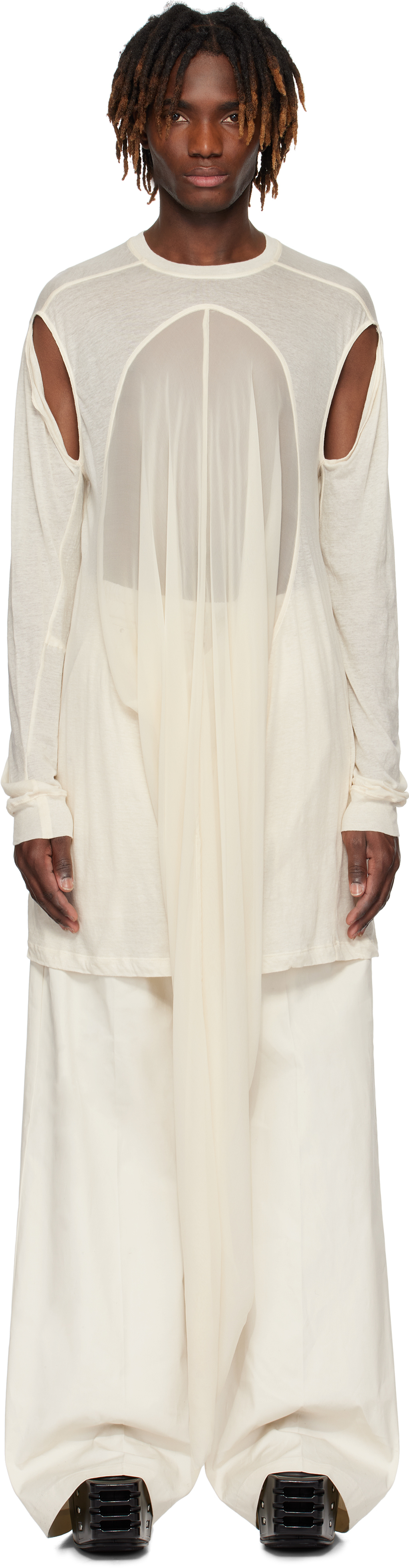 Rick Owens Off-white Hollywood Drain T-shirt In 2141 Natural/dinge