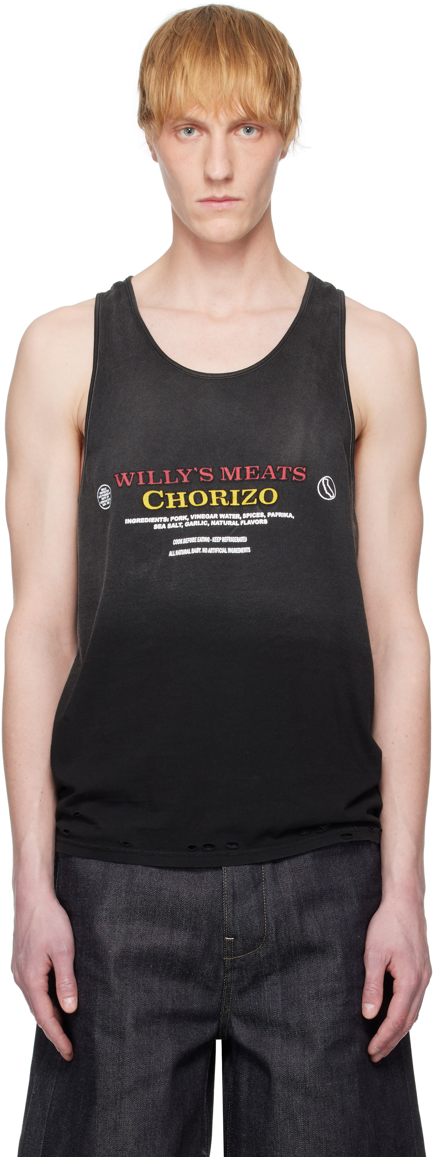 Willy Chavarria Black 'chorizo' Destroyed Tank Top