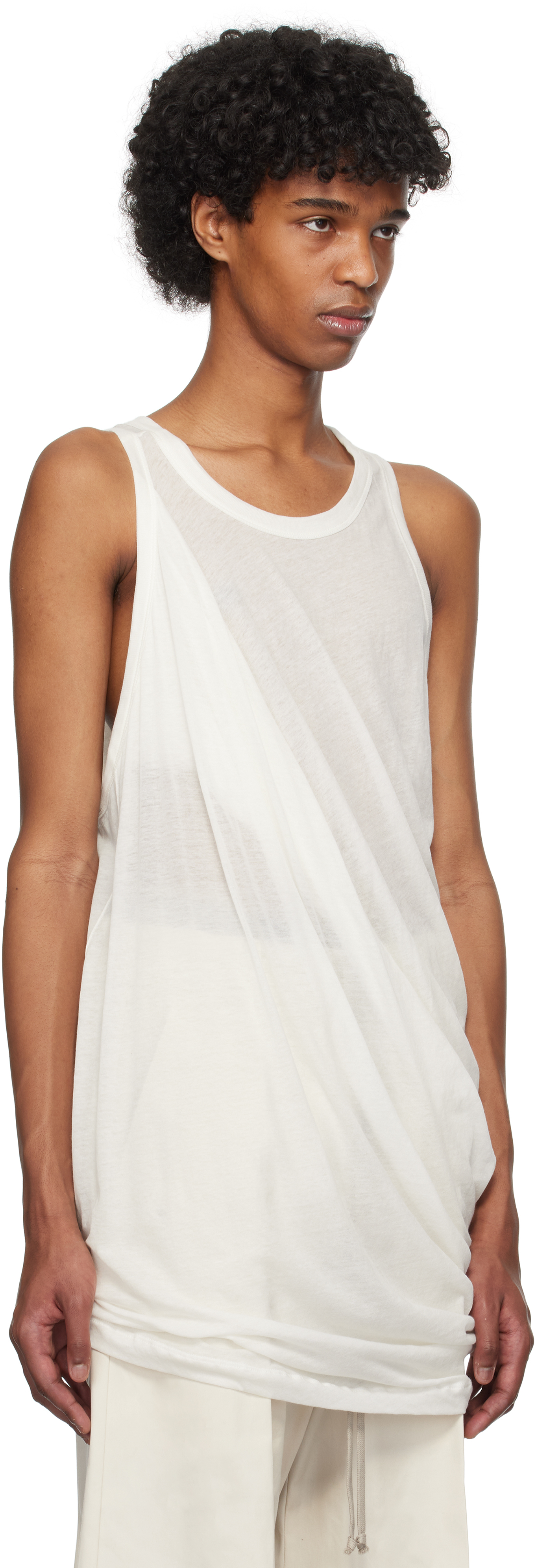 Rick Owens Off-white Hollywood Anthem Tank Top In 11 Milk
