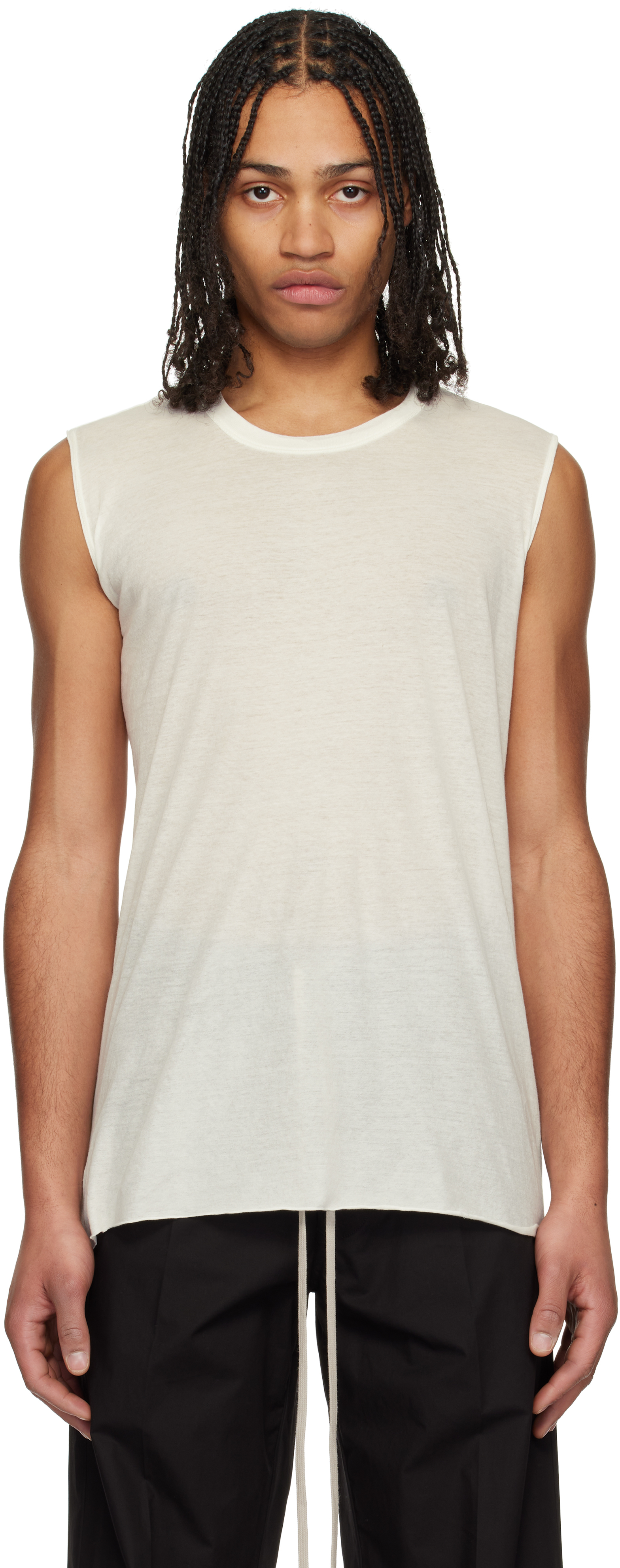 Rick Owens Off-white Hollywood Unstable Cotton Basic Sl Tank Top In 11 Milk