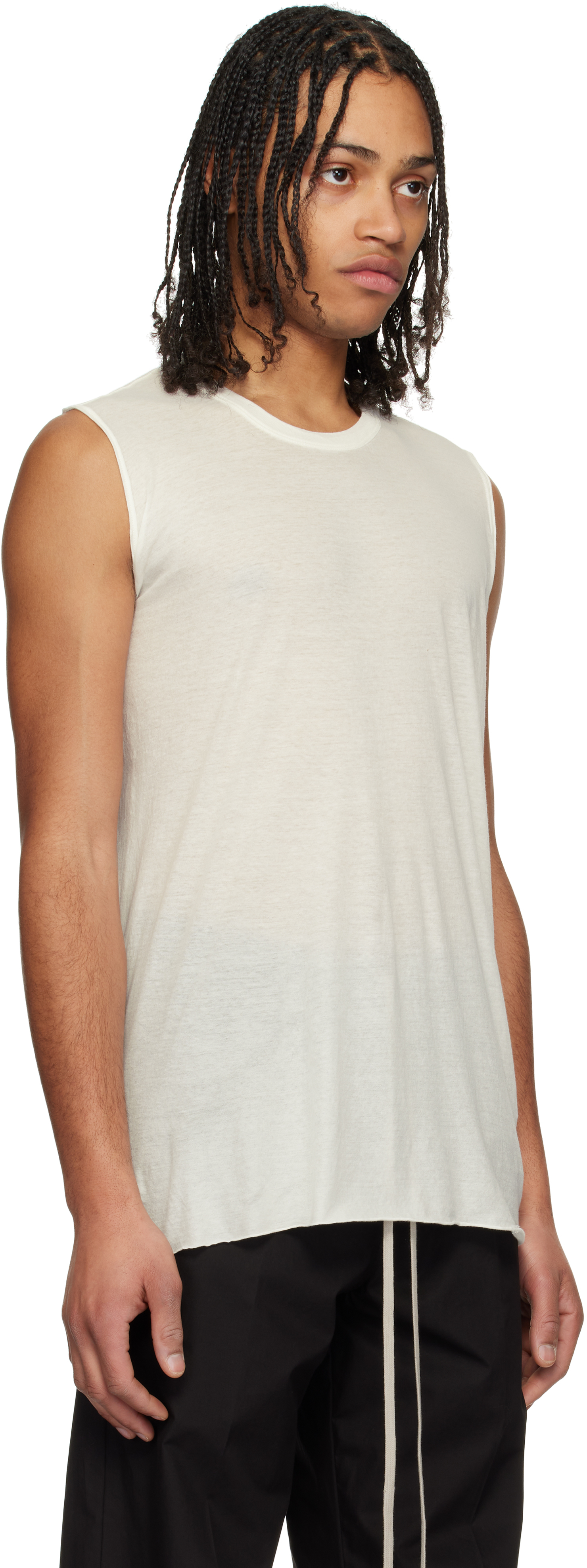 Rick Owens Off-white Hollywood Unstable Cotton Basic Sl Tank Top In 11 Milk