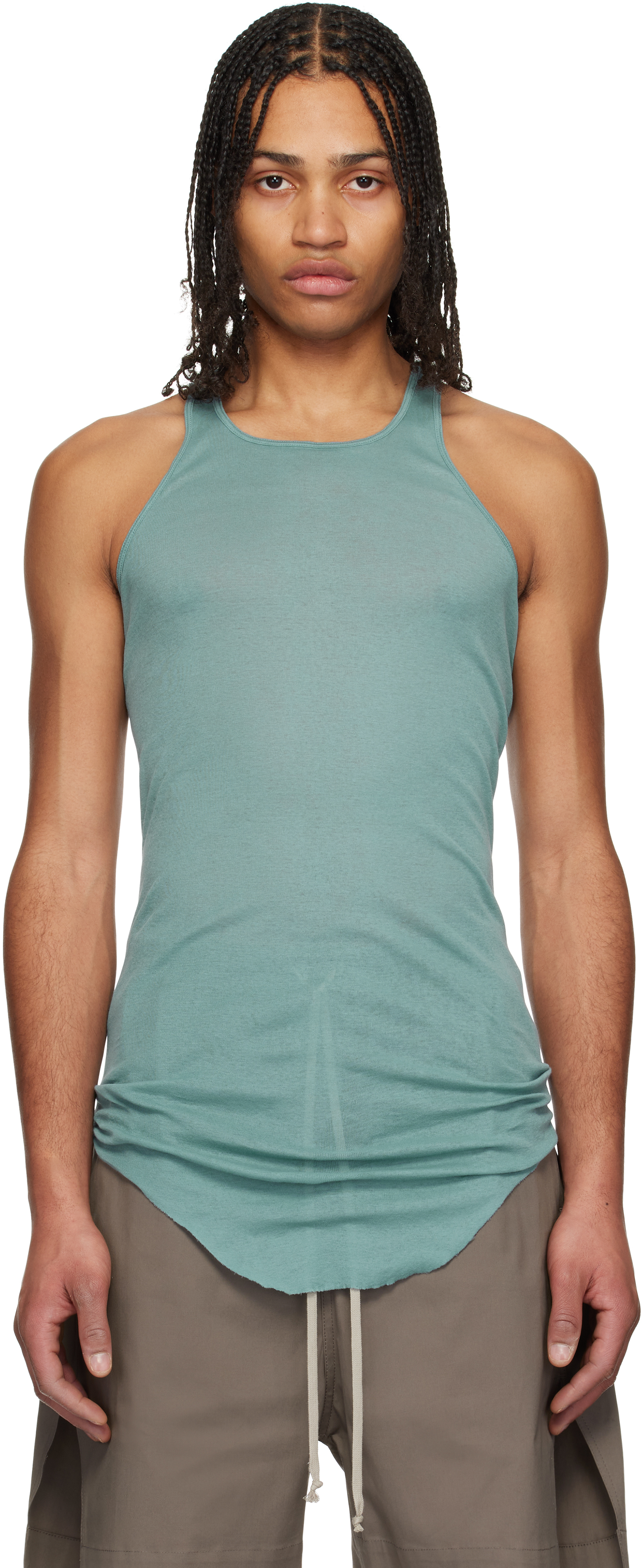 Blue Hollywood Basic Rib Tank Top by Rick Owens on Sale