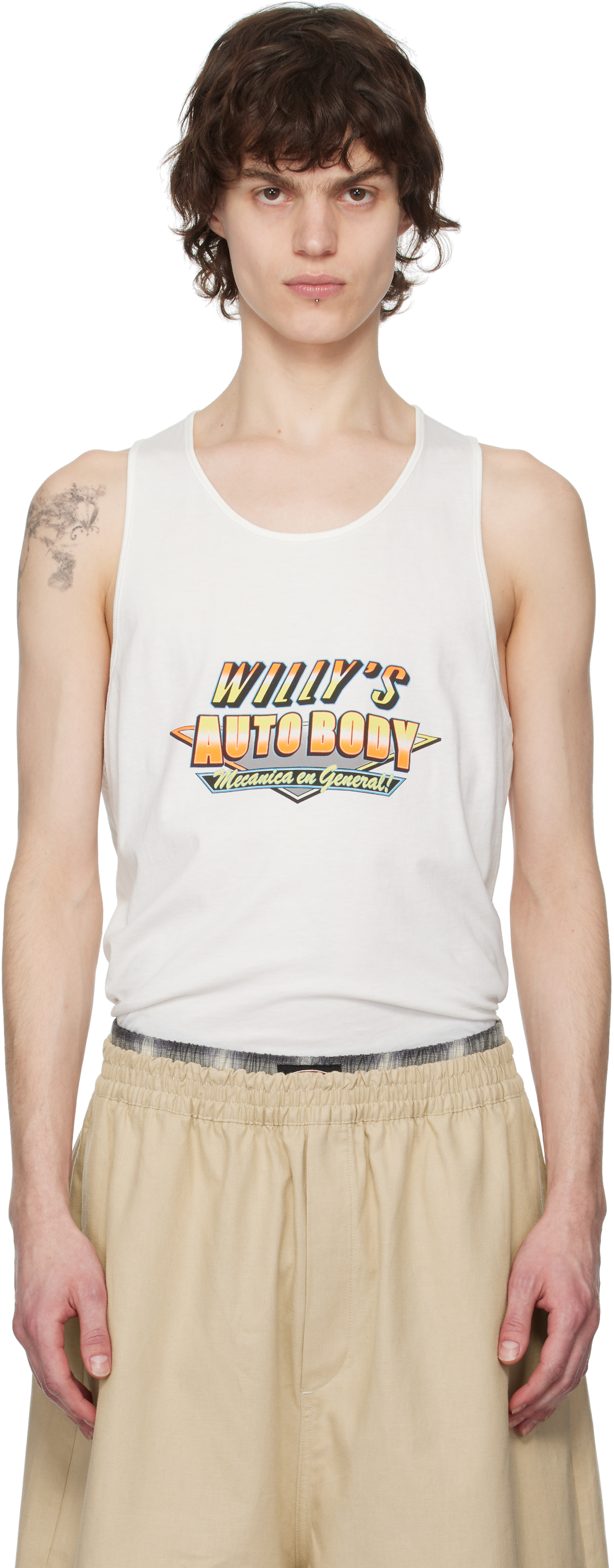 Willy Chavarria Mens Auto Service Crew-neck Cotton Tank Top White In White