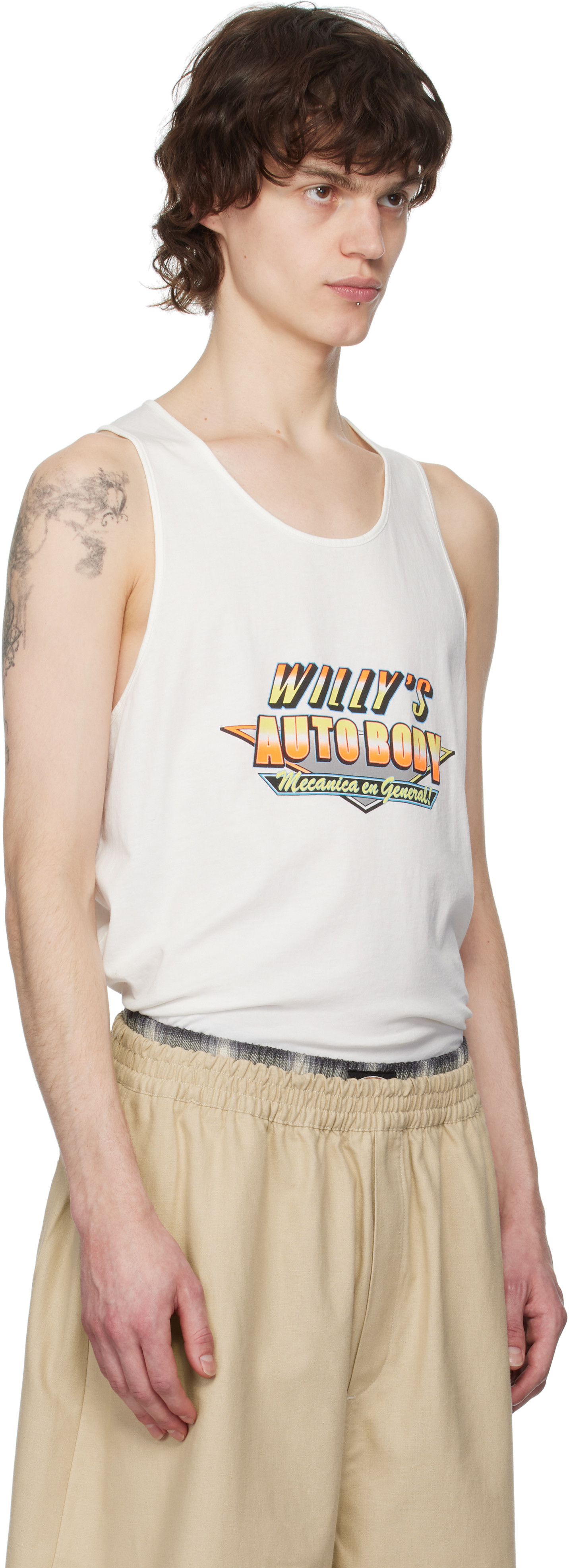 Willy Chavarria Mens Auto Service Crew-neck Cotton Tank Top White In White