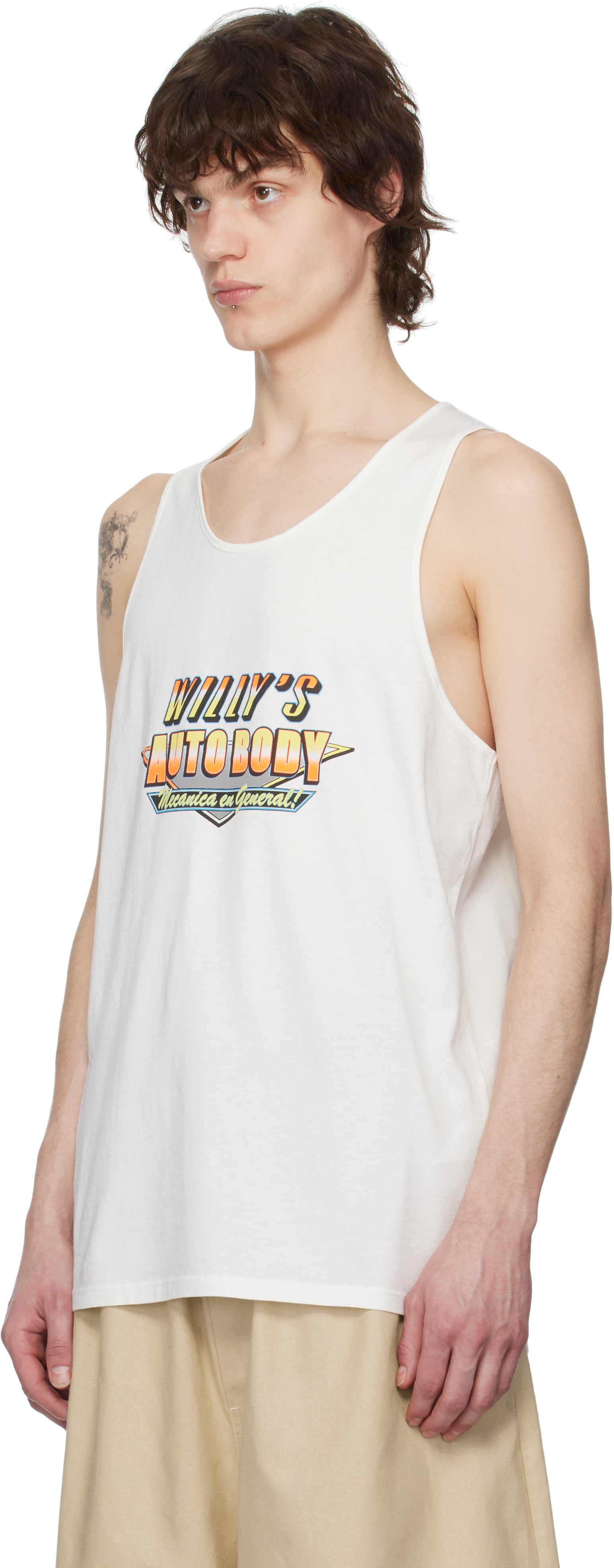 Willy Chavarria Mens Auto Service Crew-neck Cotton Tank Top White In White