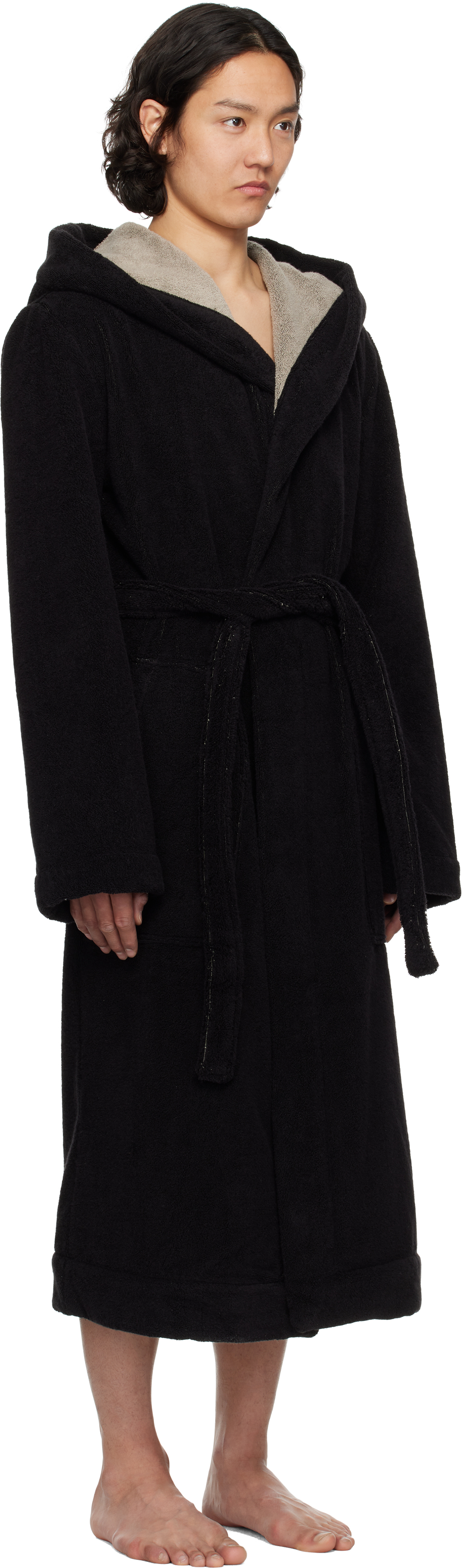 Rick Owens Pentagram Cotton Bath Robe In Black