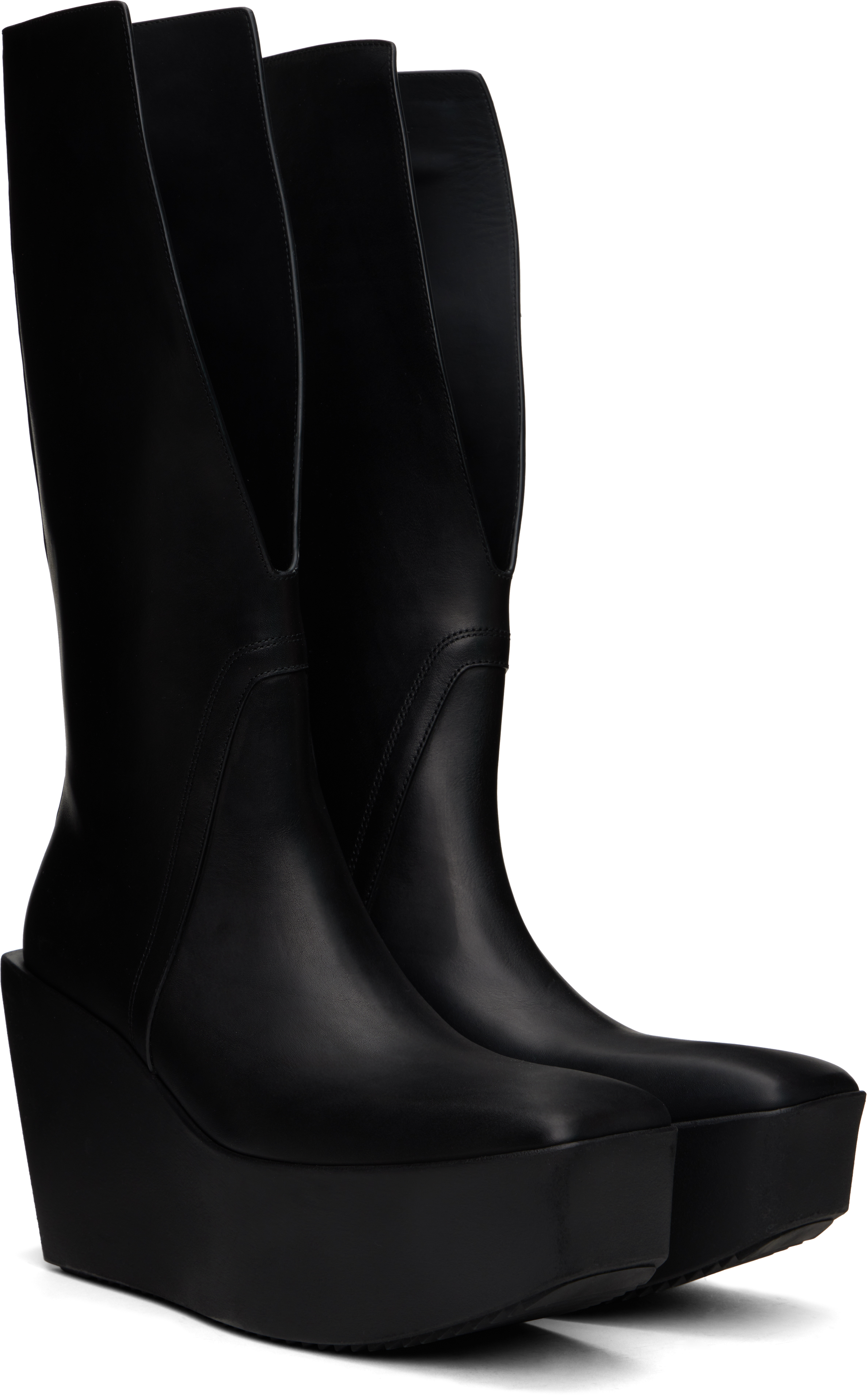 Rick Owens Black Hollywood Sliver Platform Winged Kowboys Tall Boots In 09 Black