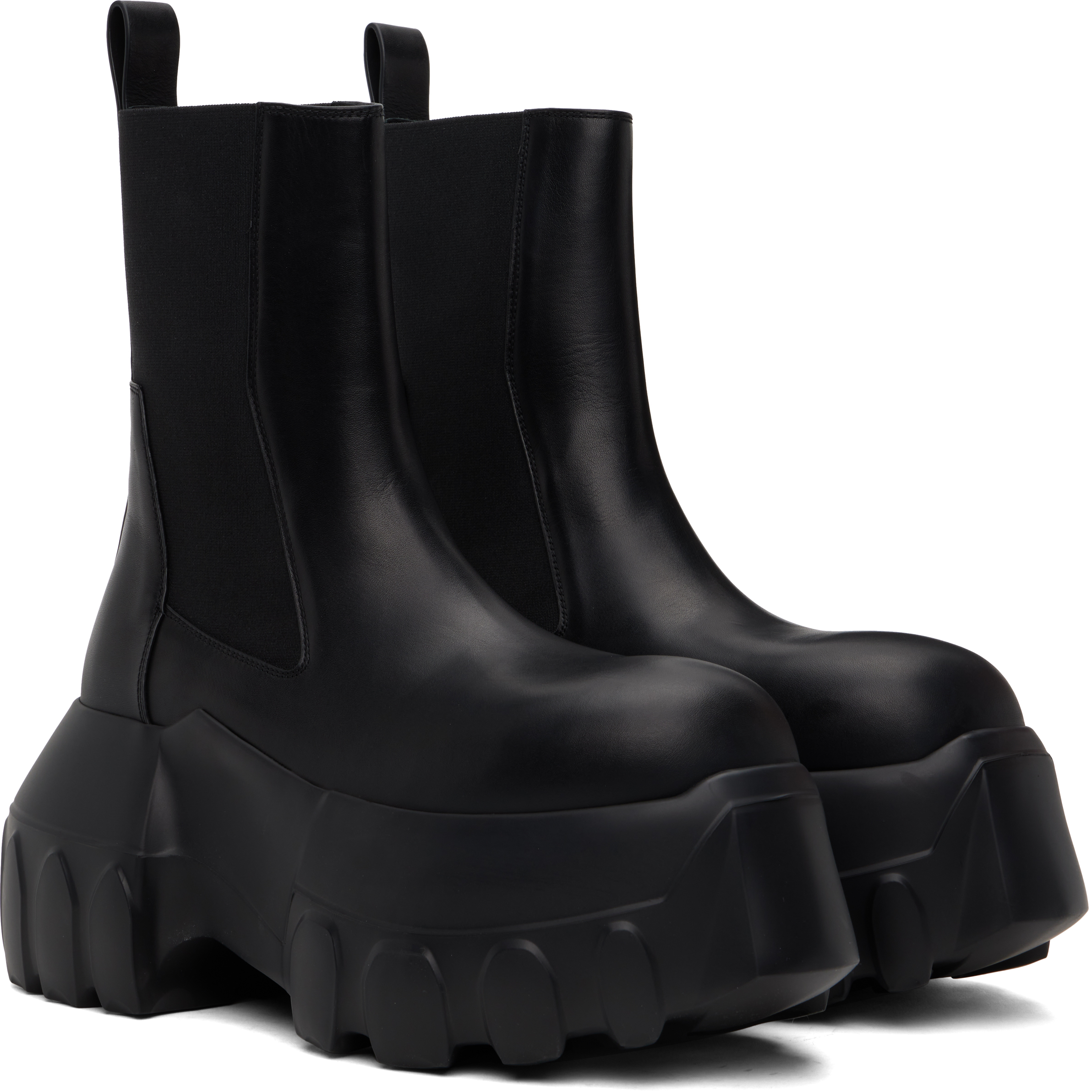 Rick Owens Black Hollywood Beatle Mega Tractor Chelsea Boots In 99 Black/black