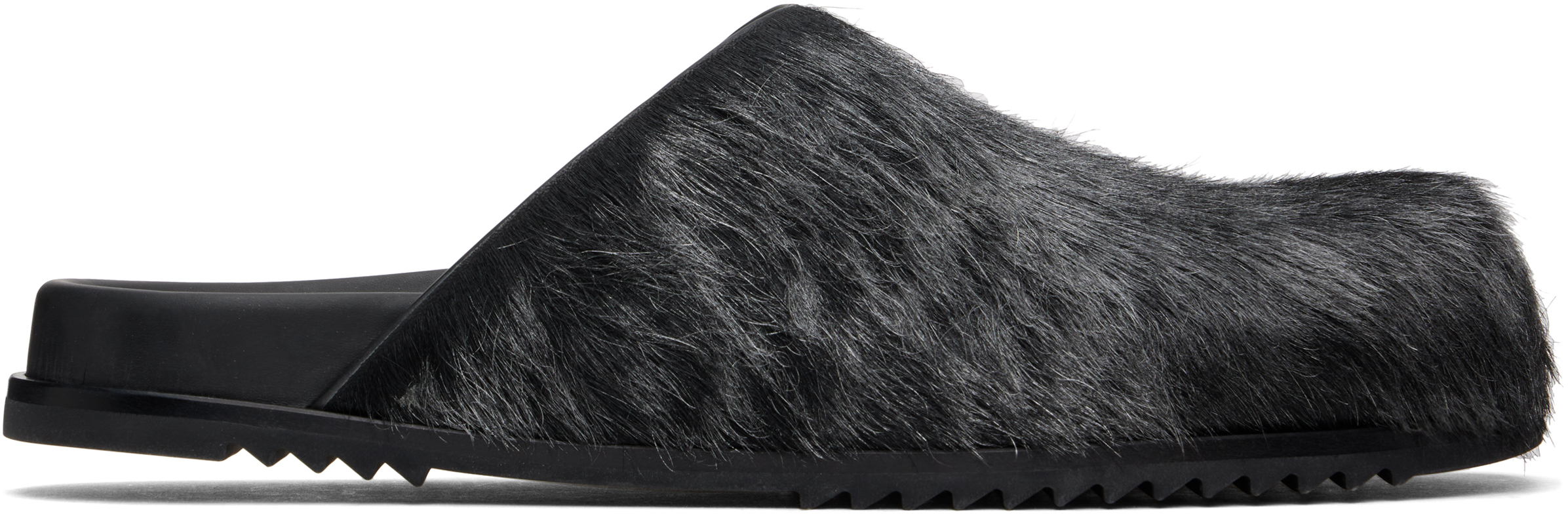 【RICK OWENS】SS25 HOLLYWOOD MULE GRANOLA BLACK WASHED CALF Gunmetal Hollywood Granola Mules by Rick Owens on Sale