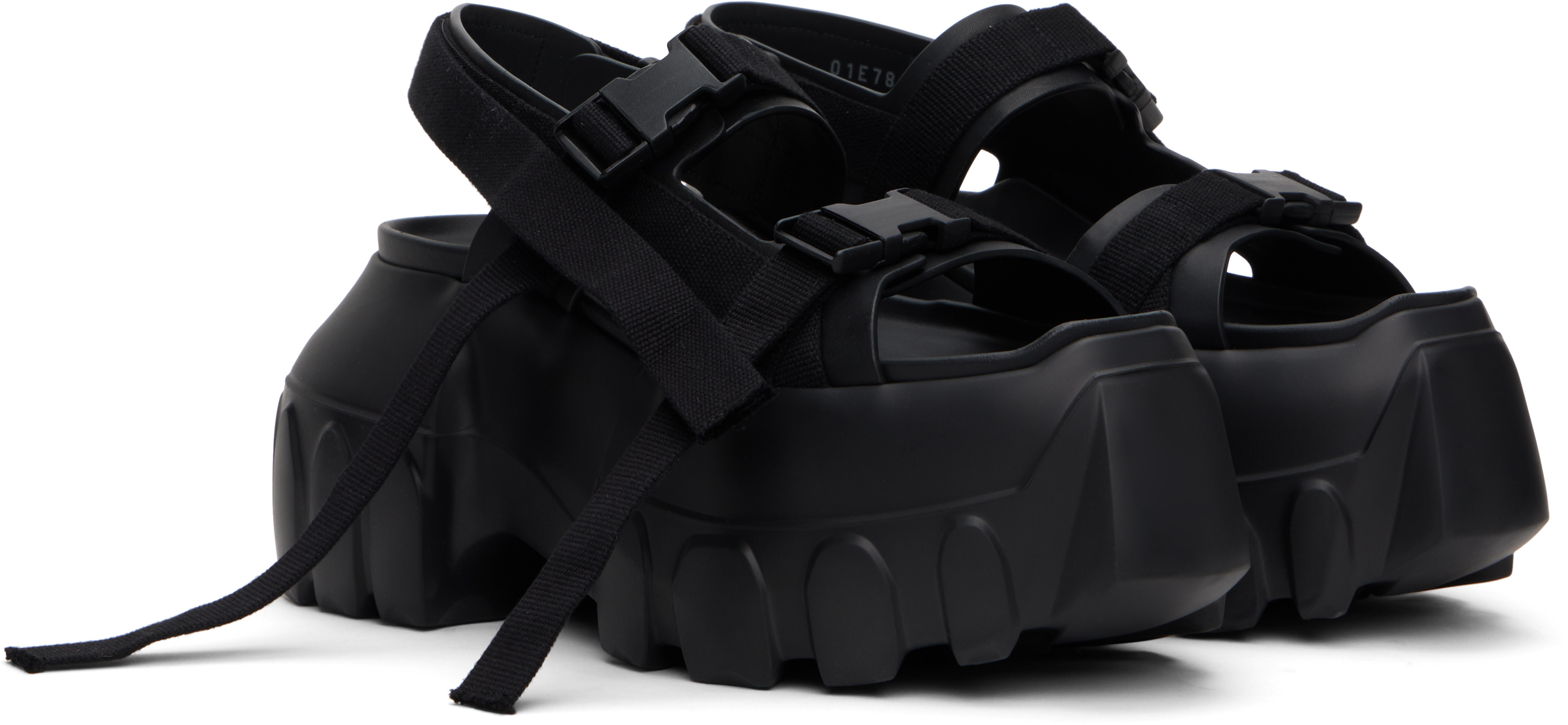 Rick Owens Black Hollywood Mega Tractor Sandals In 99 Black/black