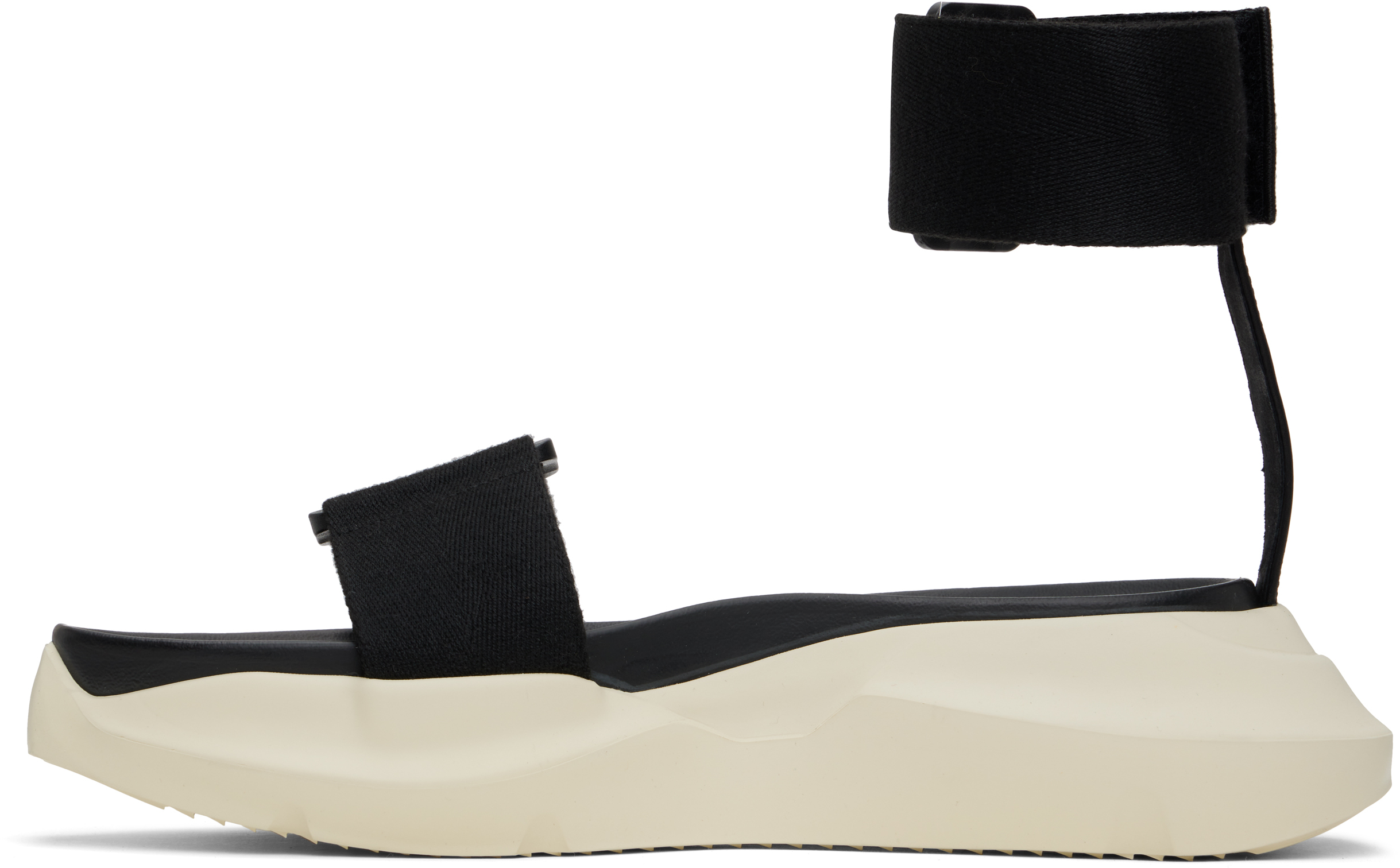 Rick Owens Black Hollywood Strap Spartan Geth Slide Sandals In 91 Black/milkmilk/mi