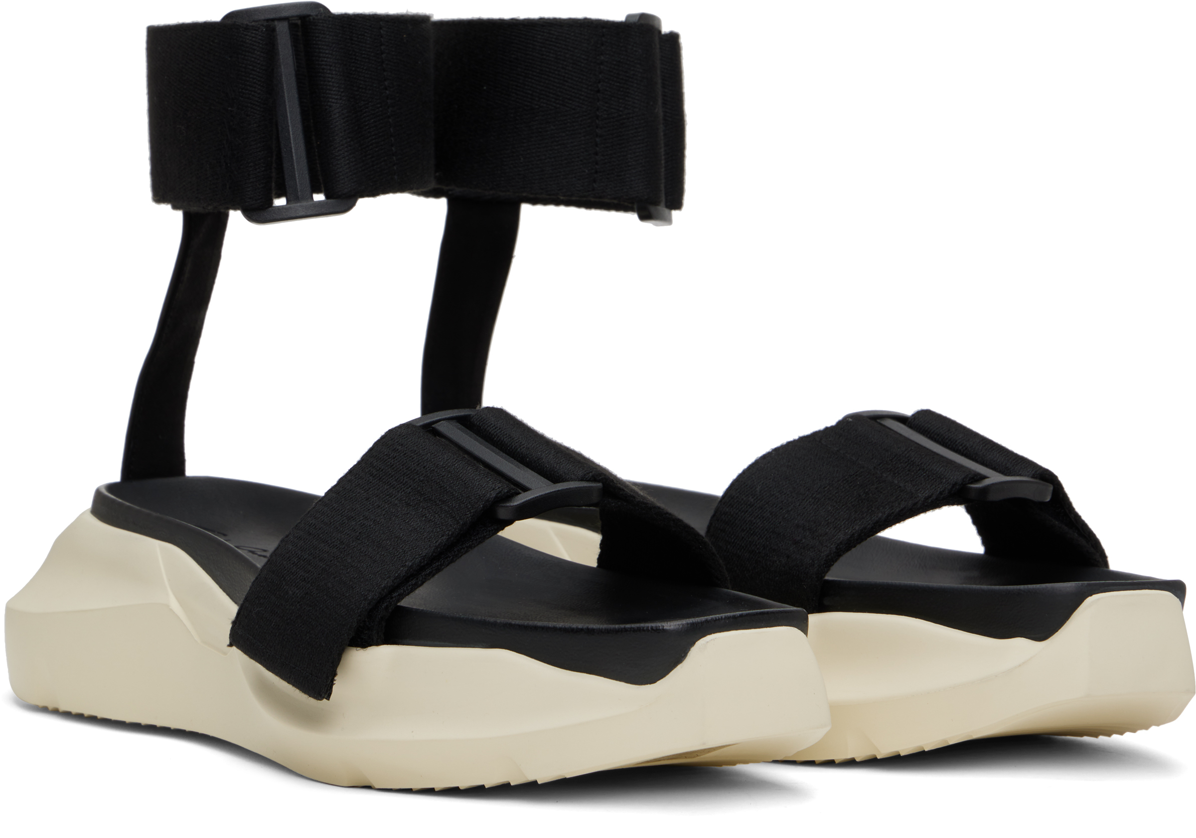 Rick Owens Black Hollywood Strap Spartan Geth Slide Sandals In 91 Black/milkmilk/mi