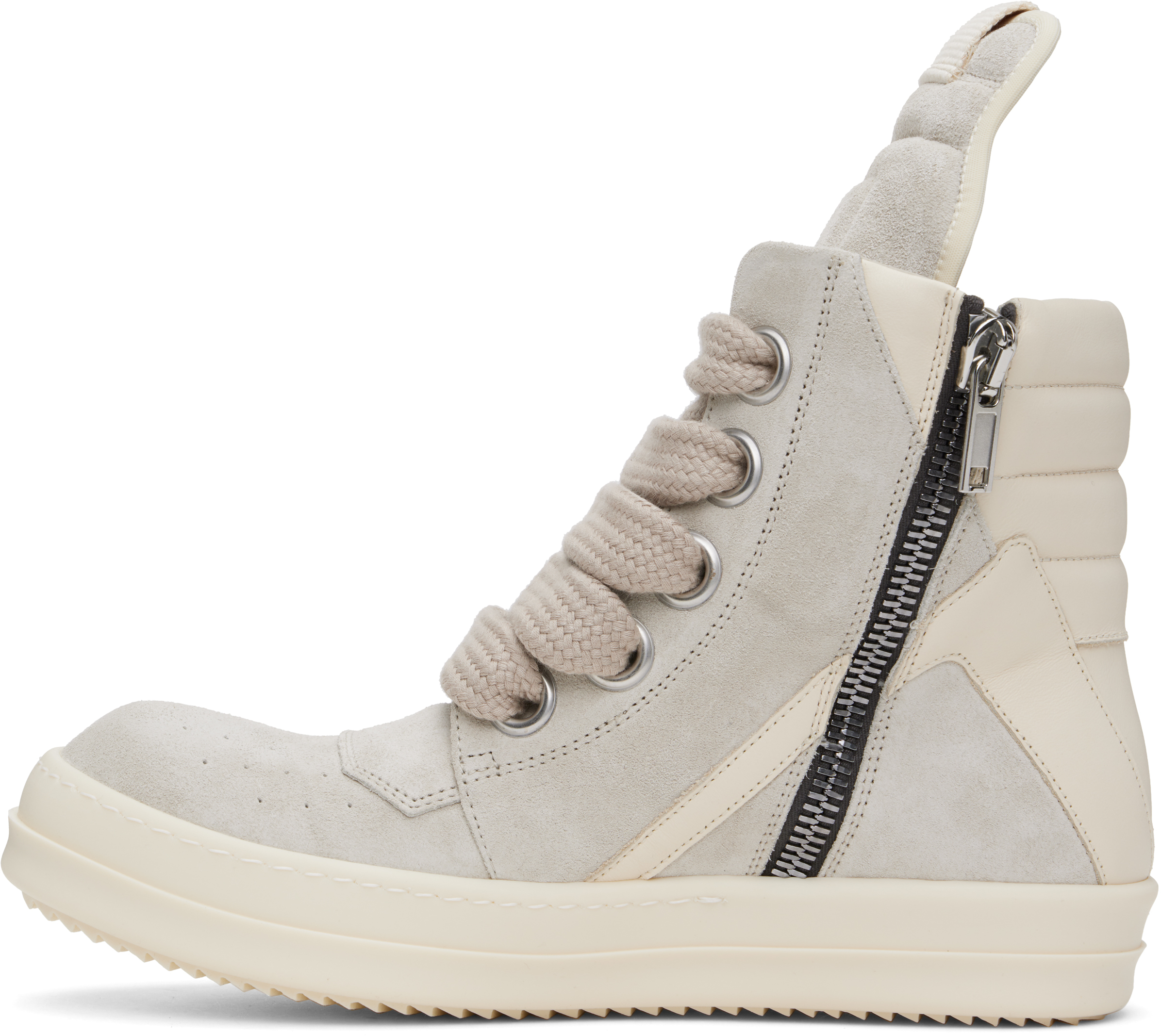 Rick Owens Gray & Off-white Hollywood Jumbolace Geobasket Sneakers In 4111 Dinge/milk/milk