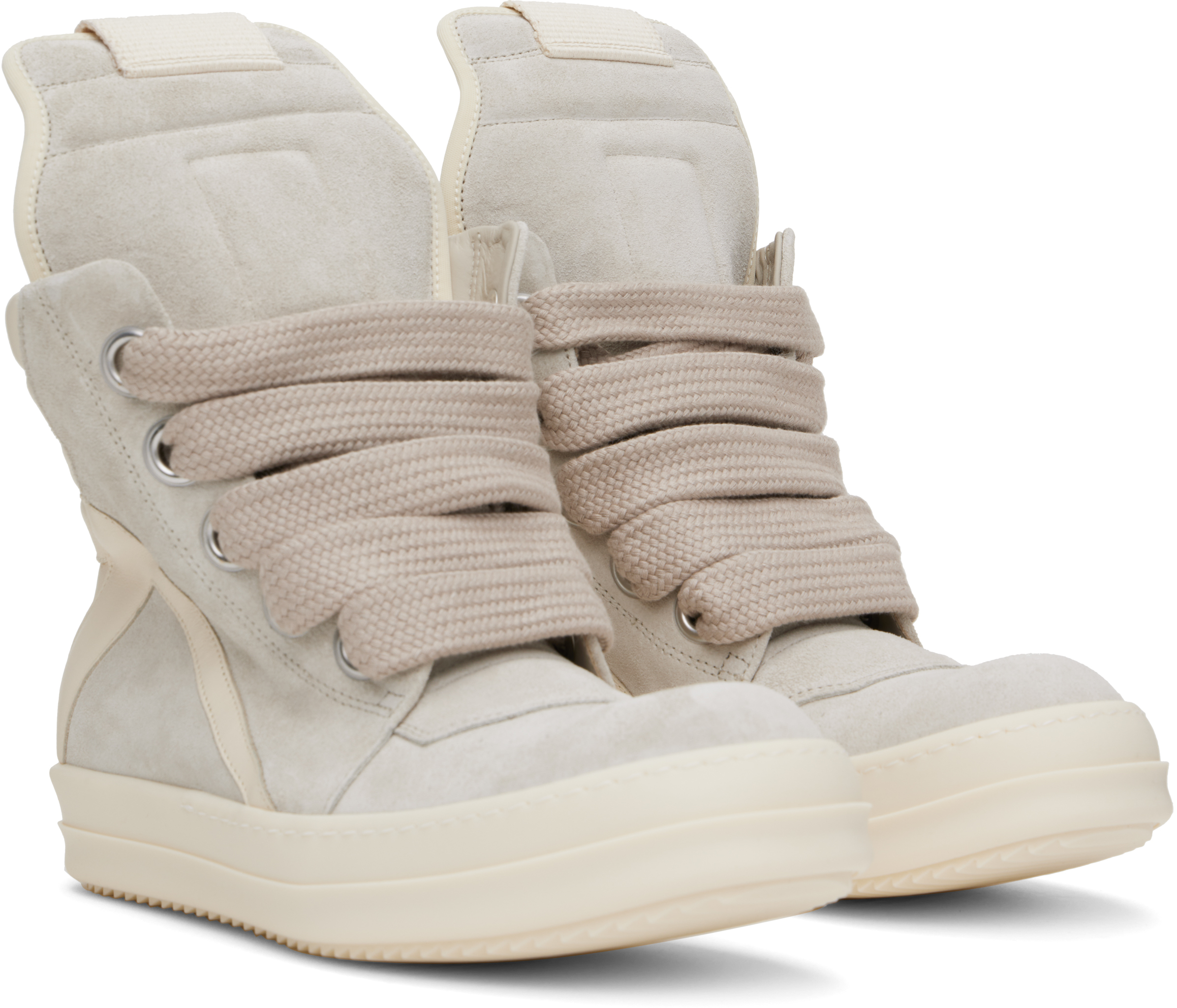 Rick Owens Gray & Off-white Hollywood Jumbolace Geobasket Sneakers In 4111 Dinge/milk/milk