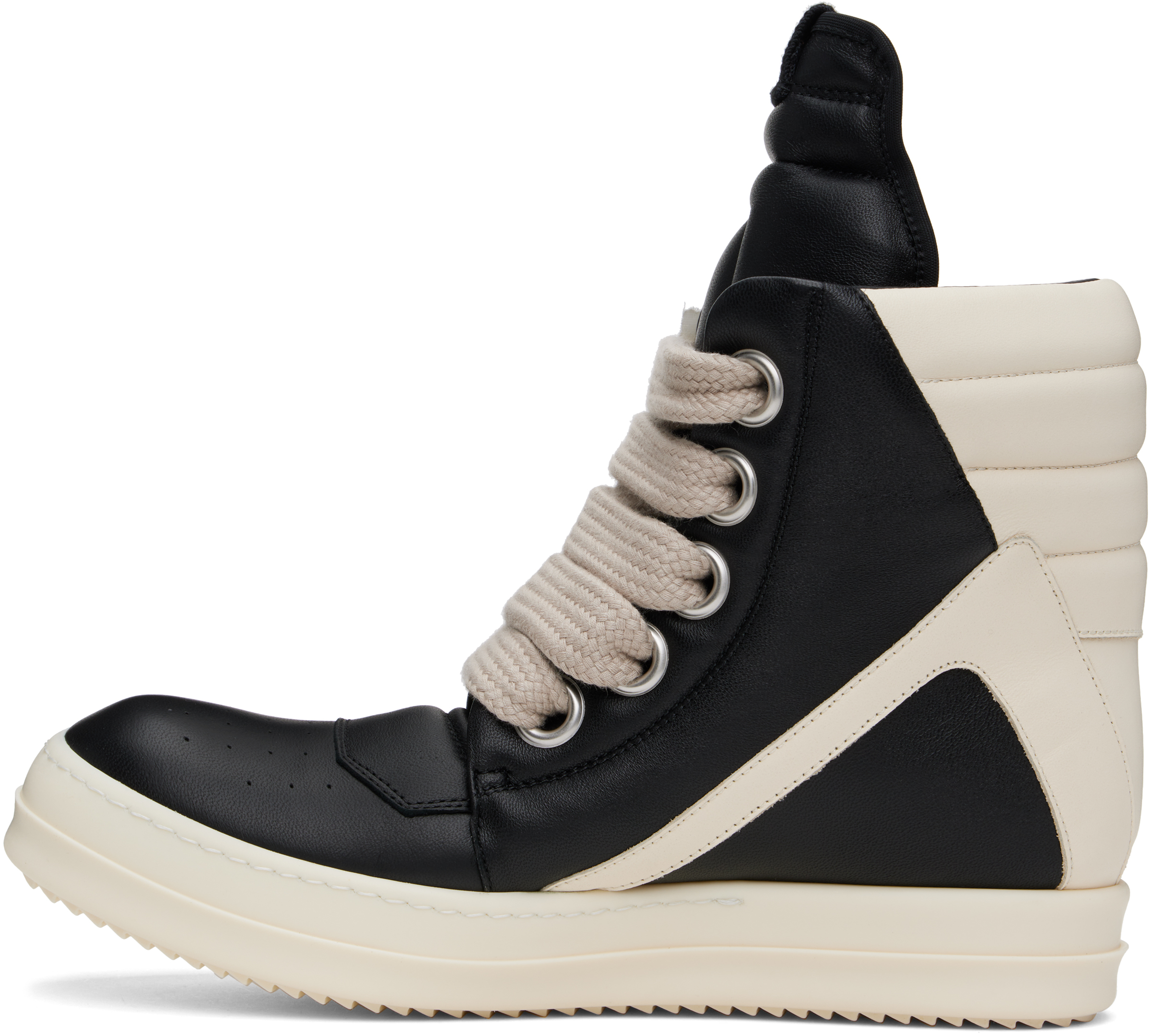 Rick Owens Geobasket Leather High-top Sneakers In 911 Black/milk/milk