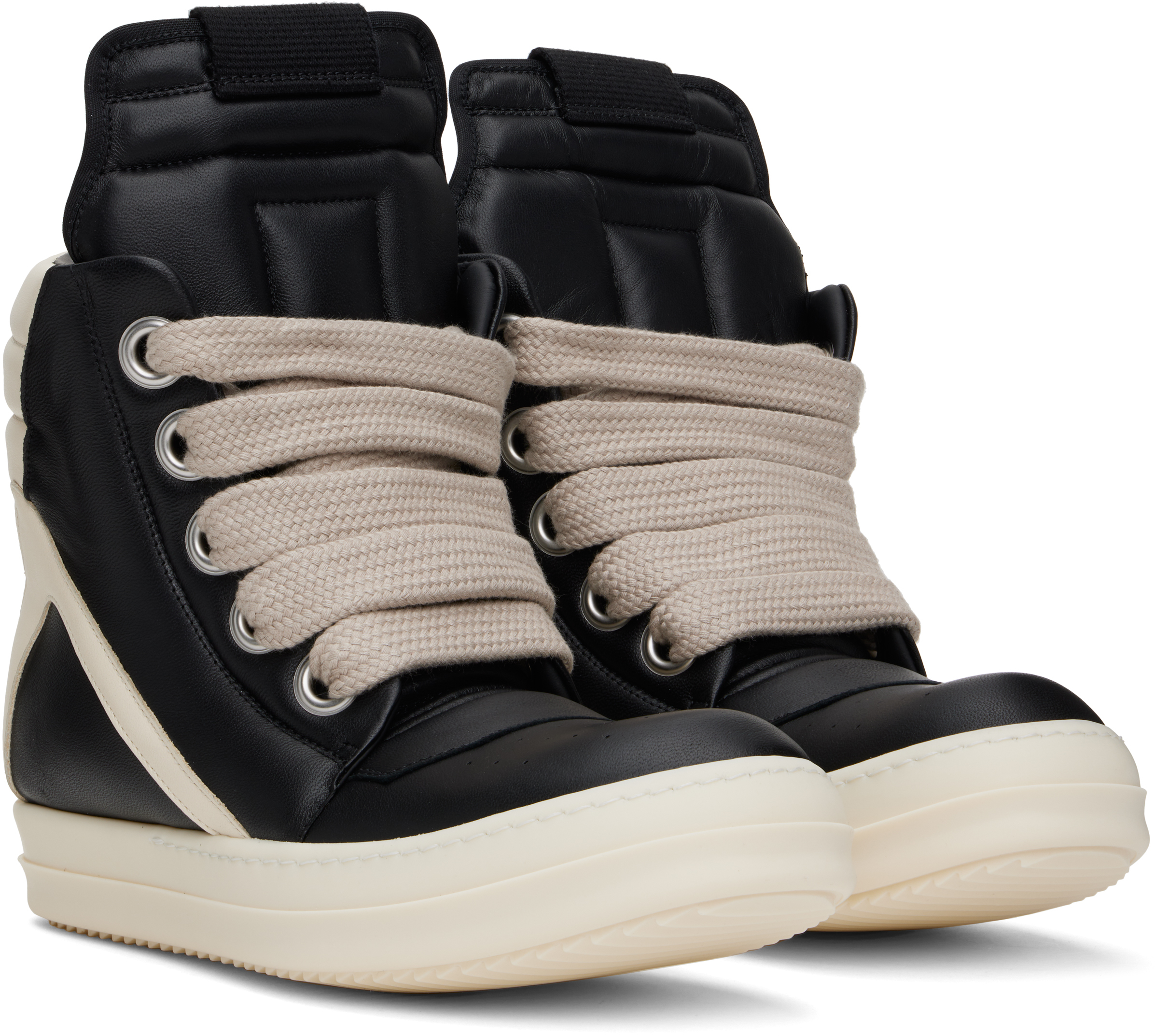 Rick Owens Geobasket Leather High-top Sneakers In 911 Black/milk/milk