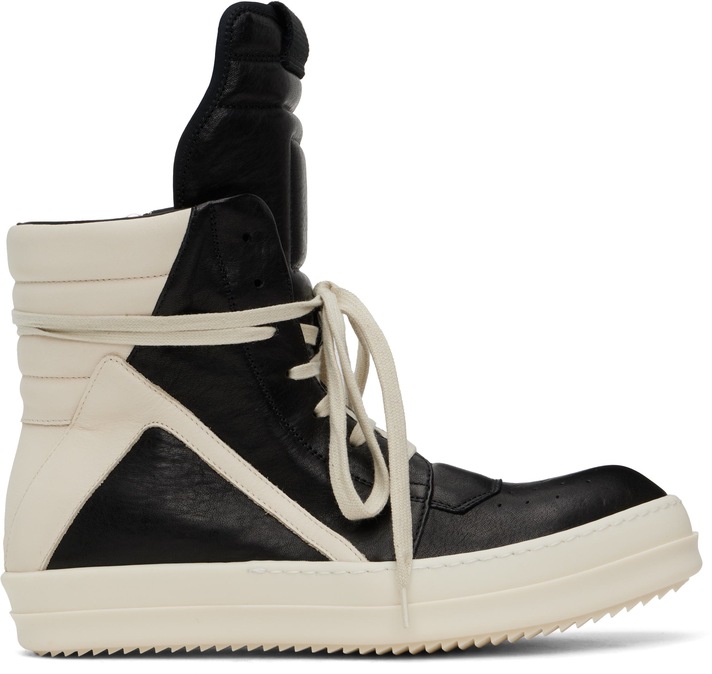 Rick Owens Black & Off-white Hollywood Geobasket Sneakers In 911 Black/milk/milk