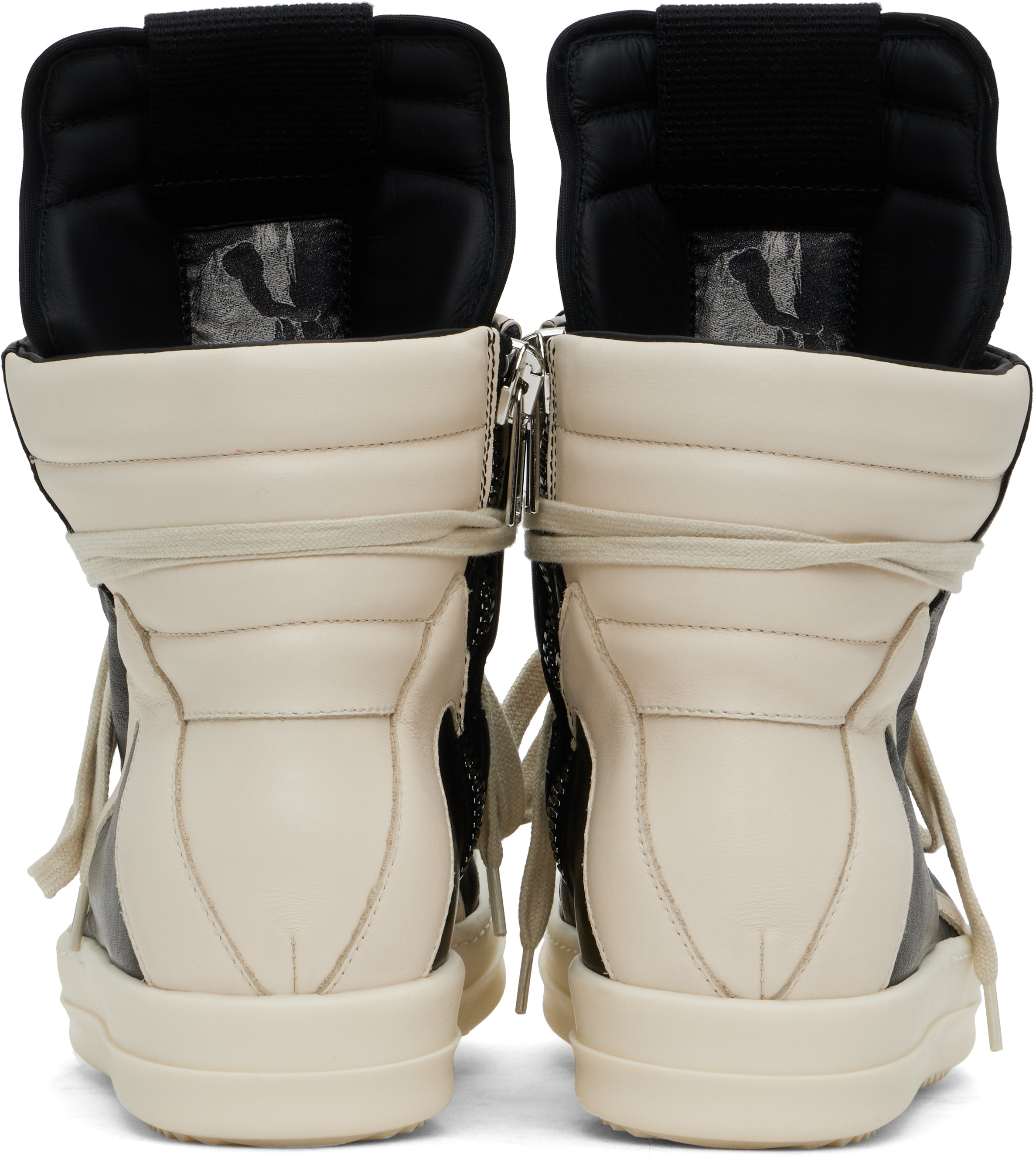 Rick Owens Black & Off-white Hollywood Geobasket Sneakers In 911 Black/milk/milk