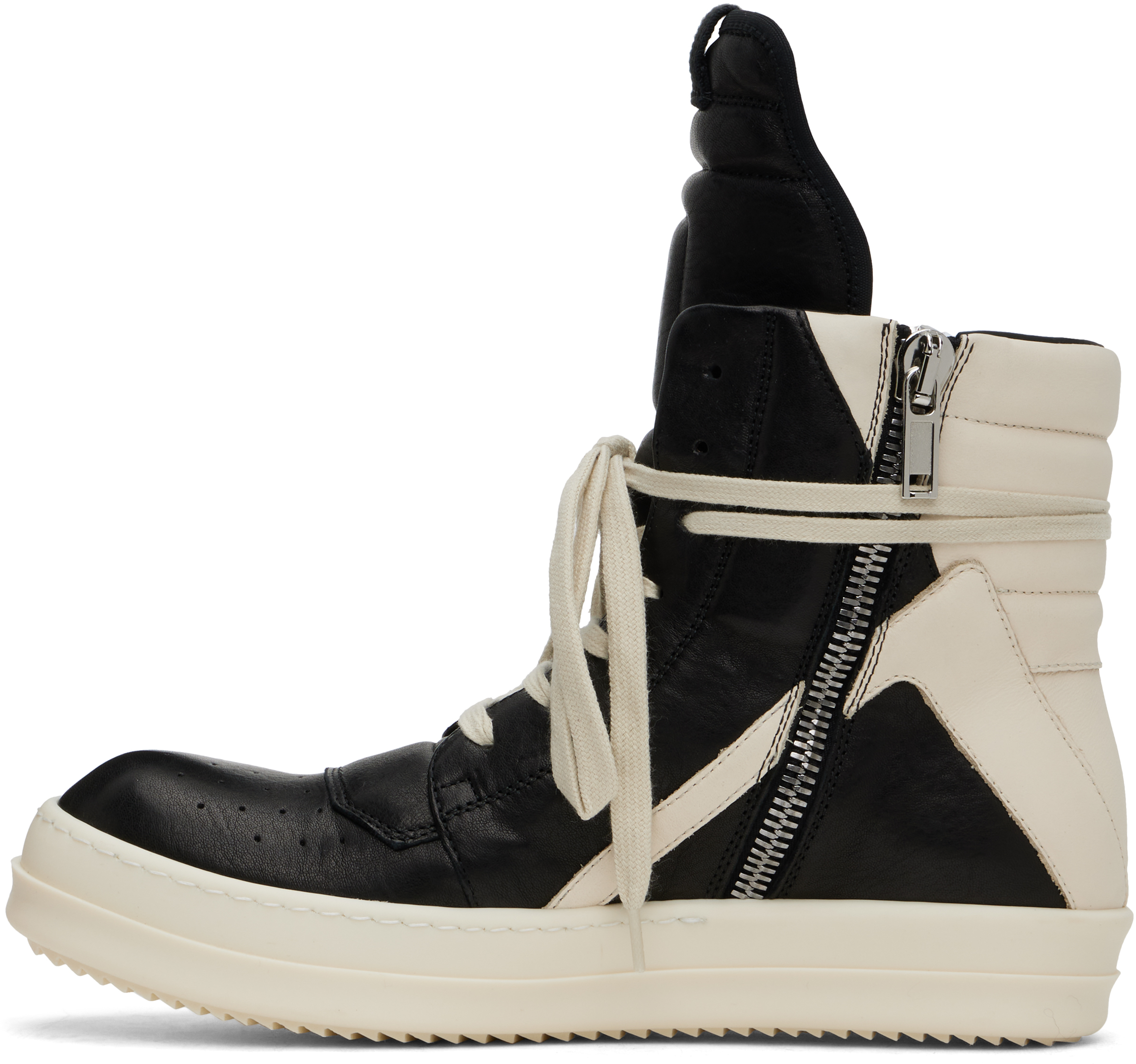 Rick Owens Black & Off-white Hollywood Geobasket Sneakers In 911 Black/milk/milk