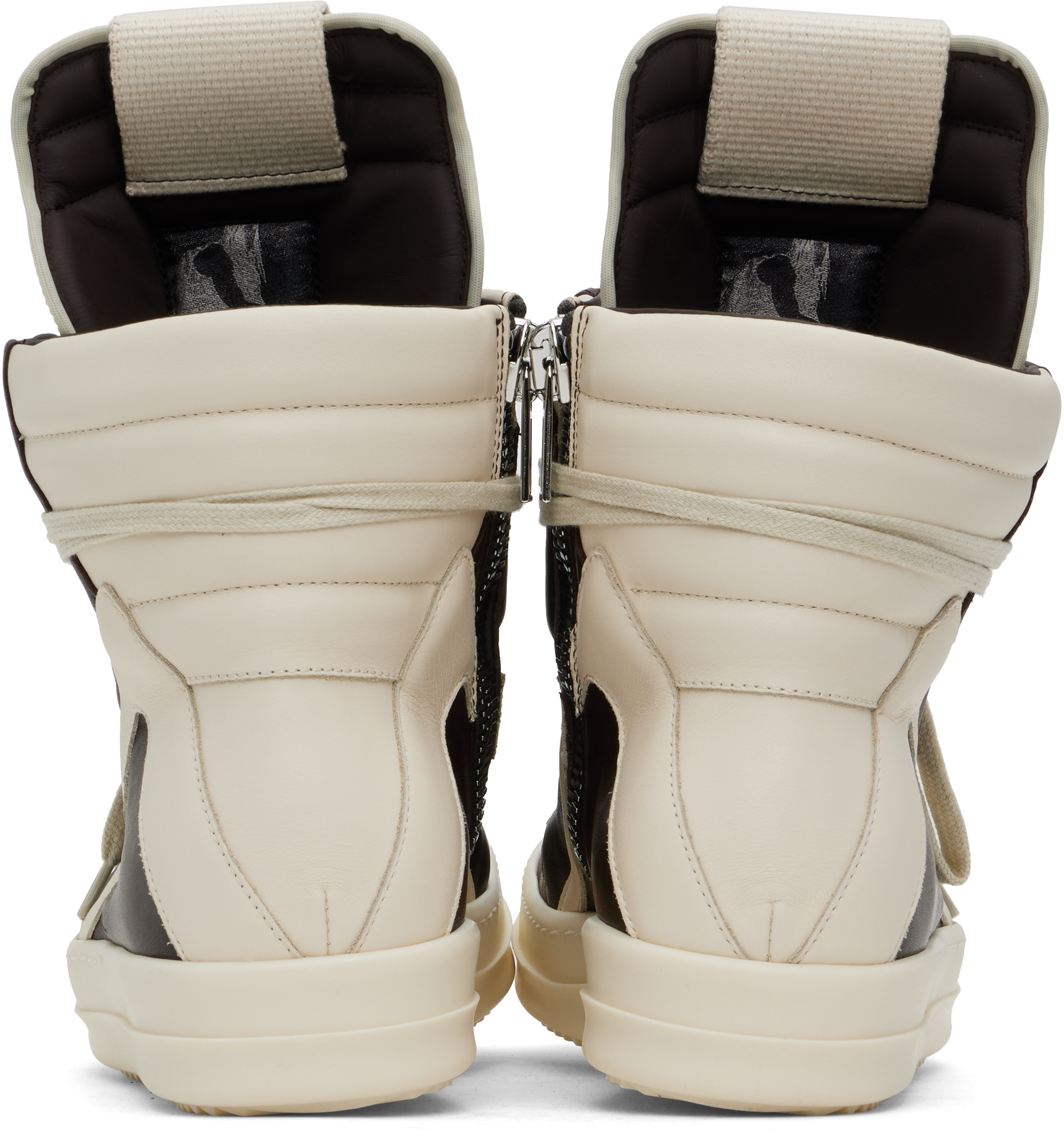Rick Owens Black & Off-white Hollywood Geobasket Sneakers In 1411 Mahogany/milk/m