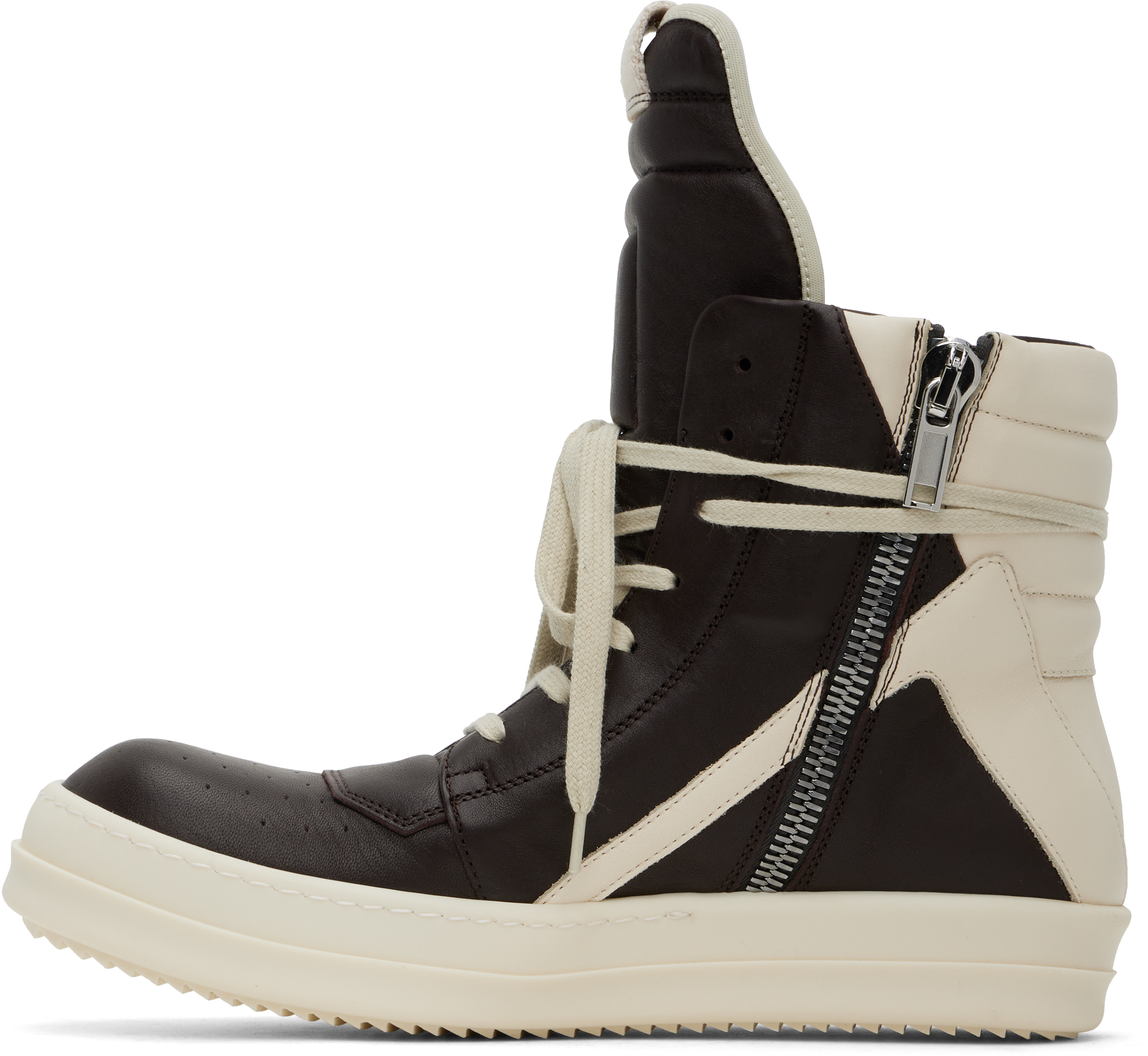 Rick Owens Black & Off-white Hollywood Geobasket Sneakers In 1411 Mahogany/milk/m