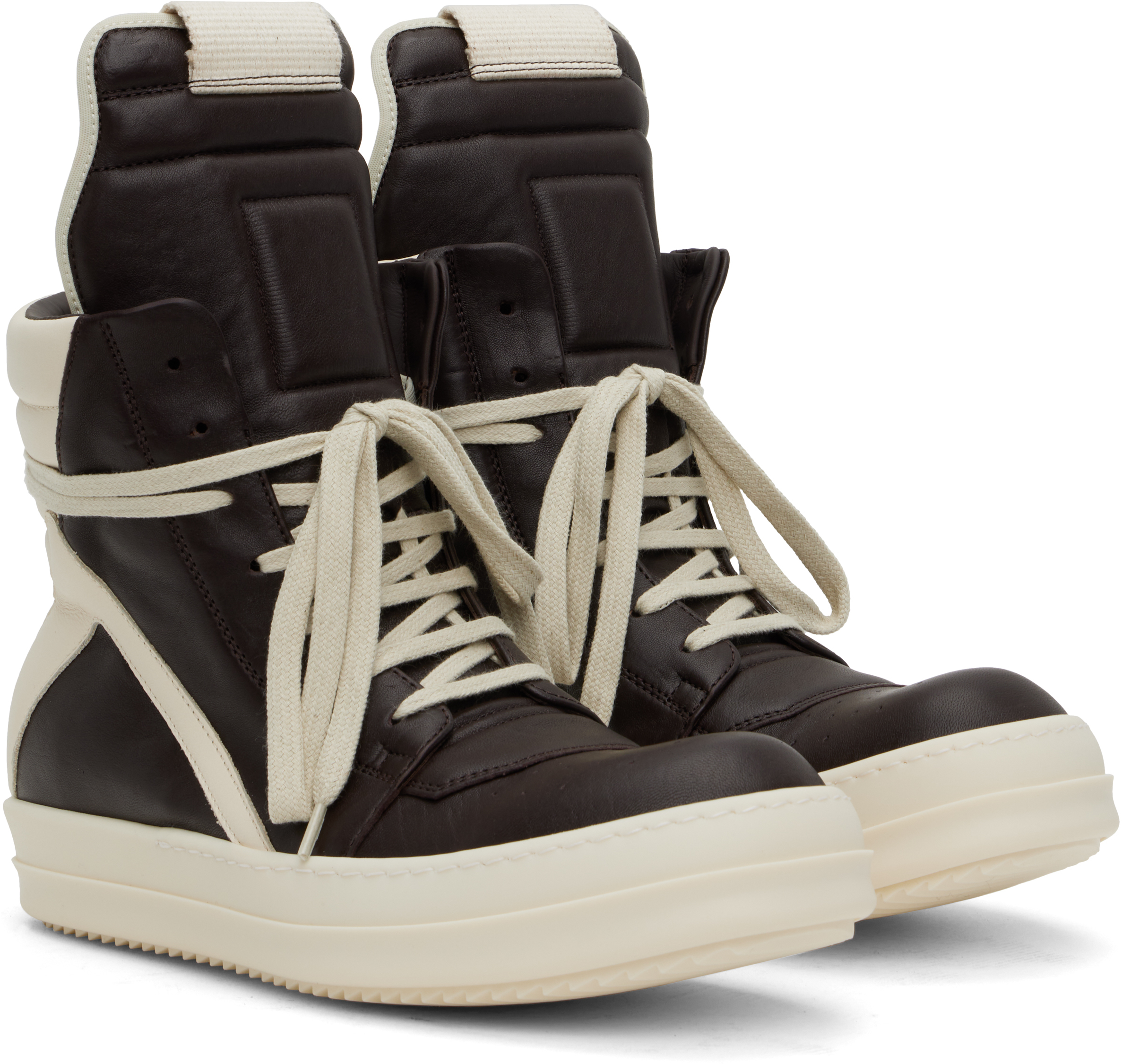 Rick Owens Black & Off-white Hollywood Geobasket Sneakers In 1411 Mahogany/milk/m