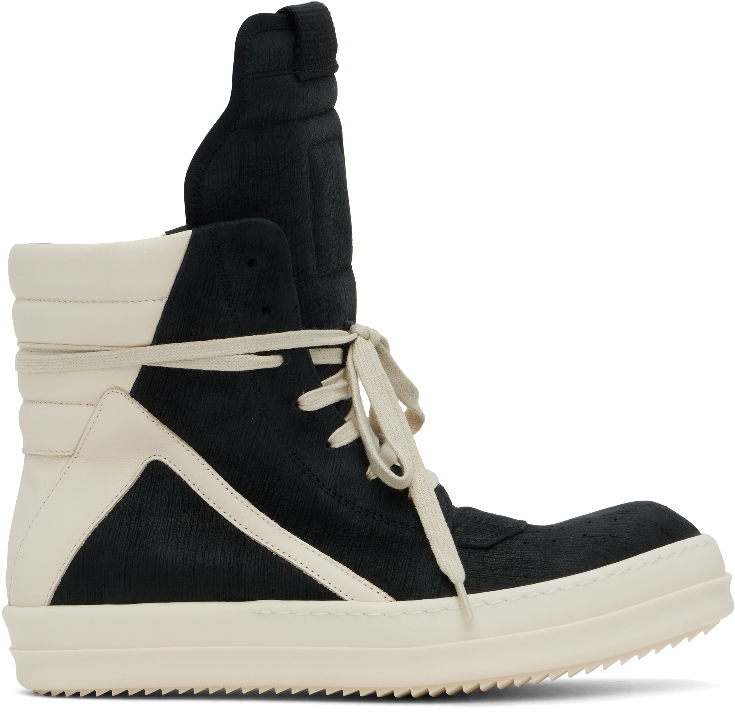 Rick Owens Black & Off-white Hollywood Geobasket Sneakers In 911 Black/milk/milk