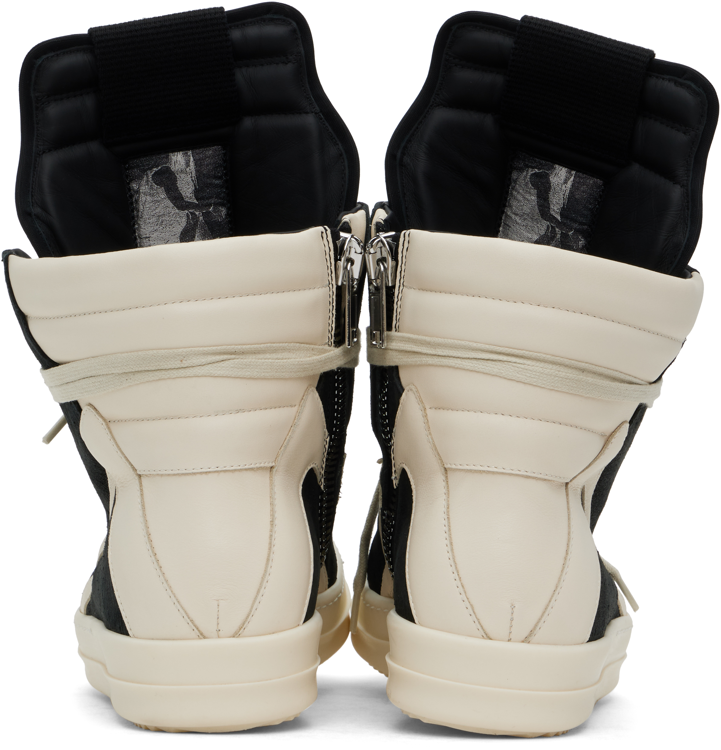 Rick Owens Black & Off-white Hollywood Geobasket Sneakers In 911 Black/milk/milk